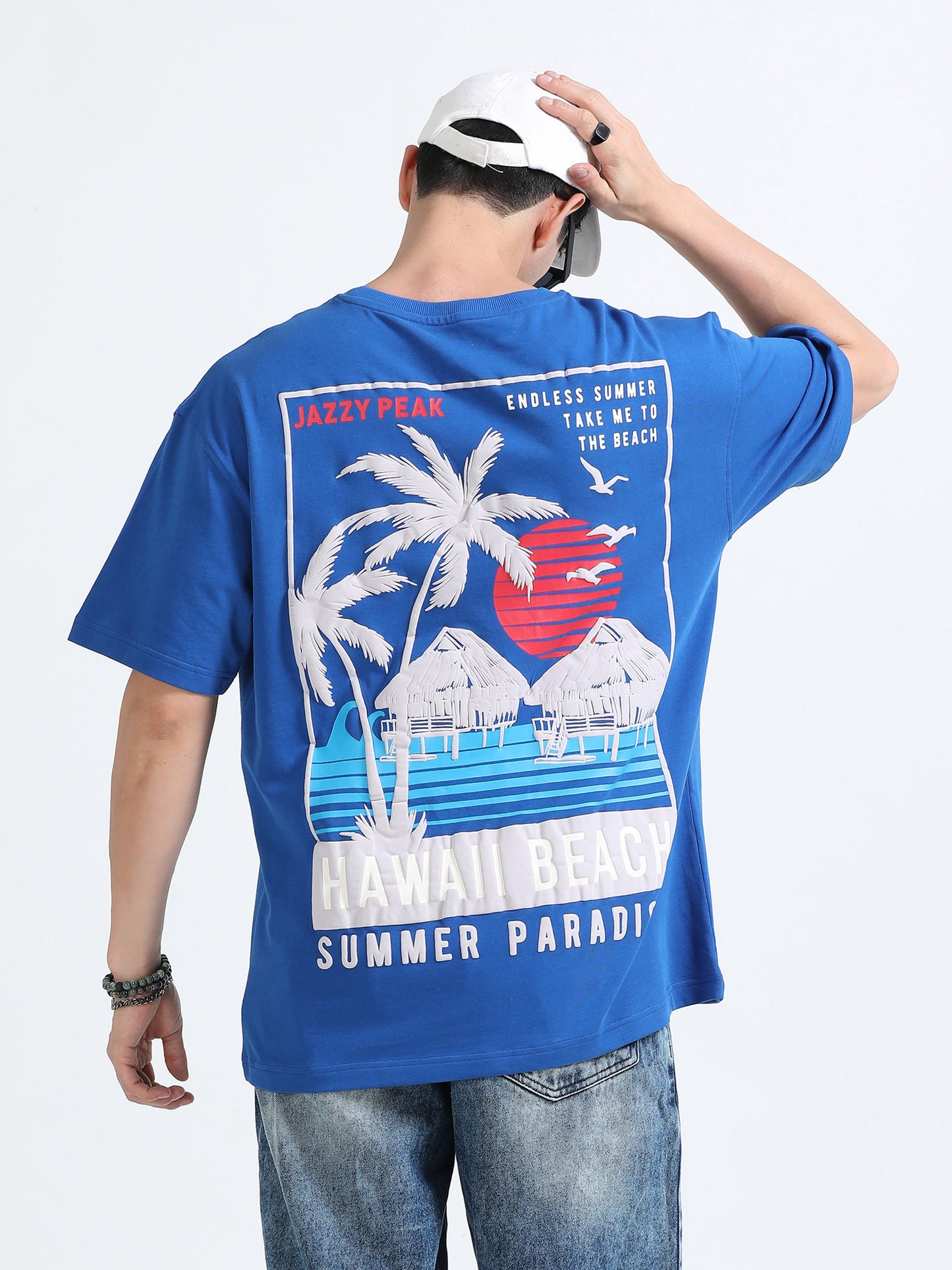 Bold Statement Oversized Graphic Tee – Heavy Jersey Cotton-Royal Blue