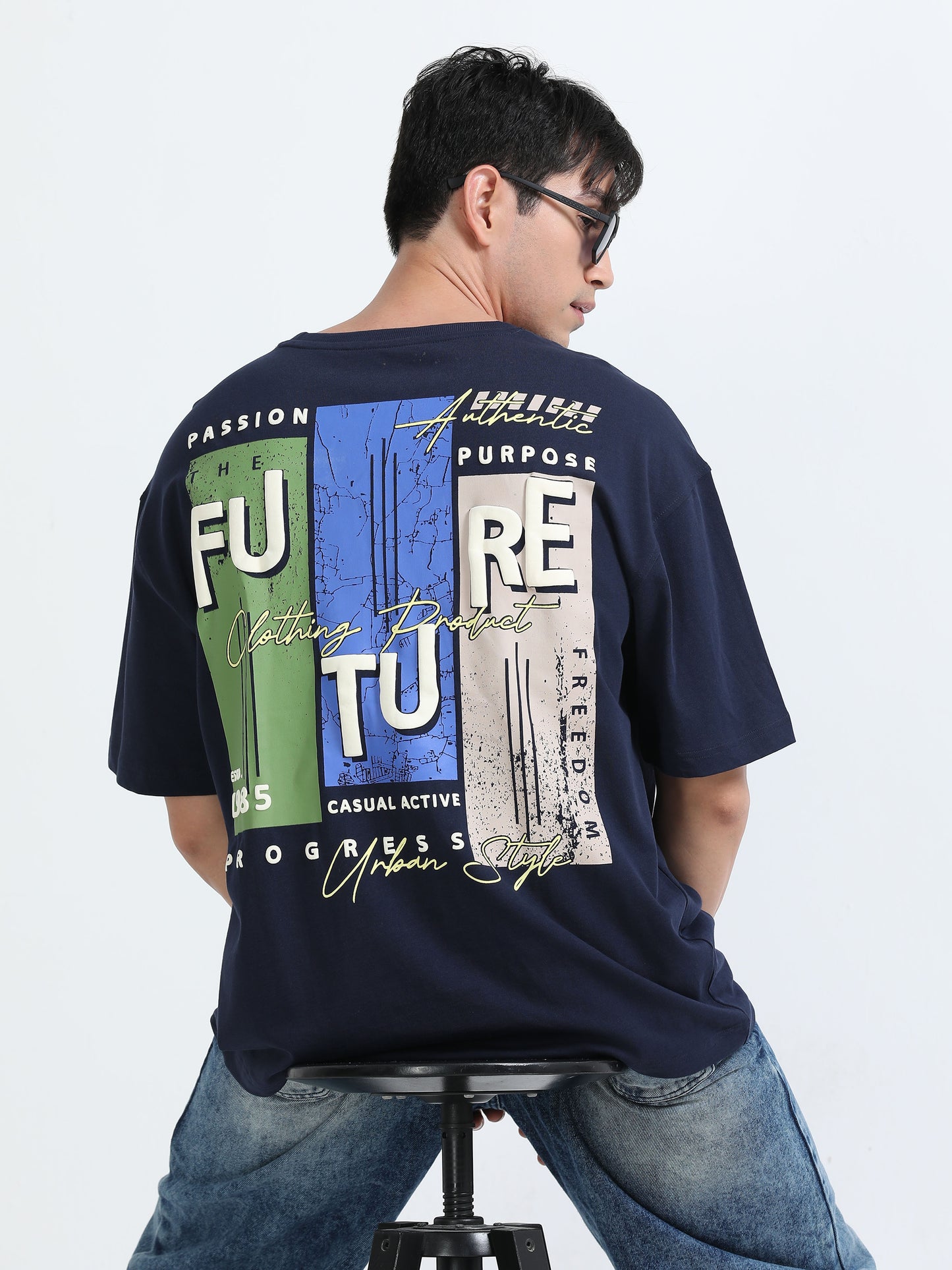 Bold Statement Oversized Graphic Tee – Heavy Jersey Cotton-Mid Night Blue