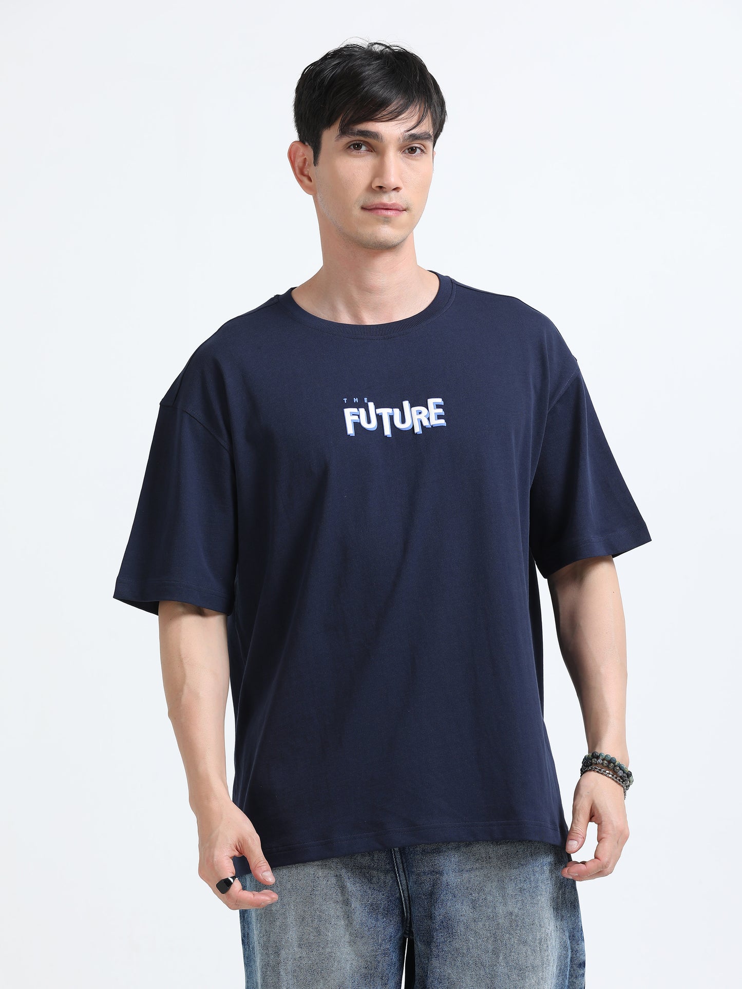 Bold Statement Oversized Graphic Tee – Heavy Jersey Cotton-Mid Night Blue