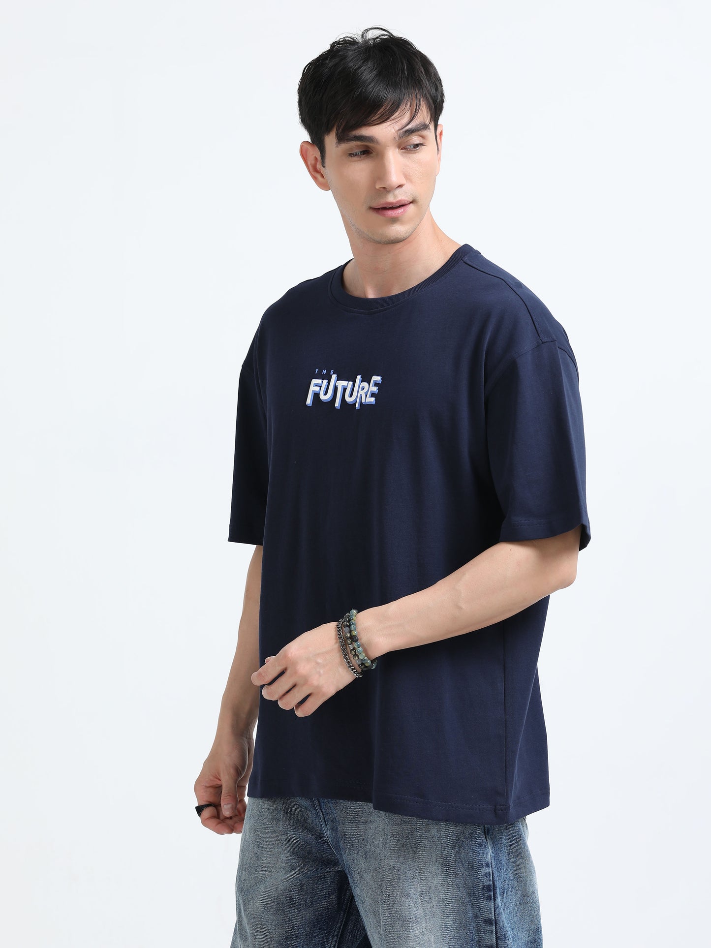 Bold Statement Oversized Graphic Tee – Heavy Jersey Cotton-Mid Night Blue