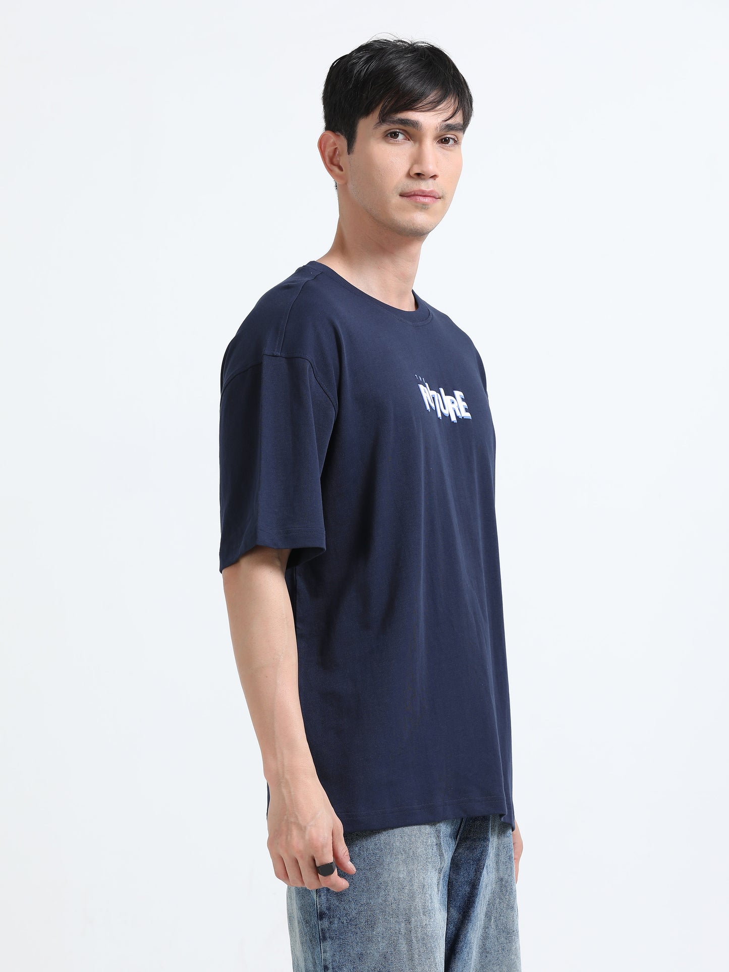 Bold Statement Oversized Graphic Tee – Heavy Jersey Cotton-Mid Night Blue