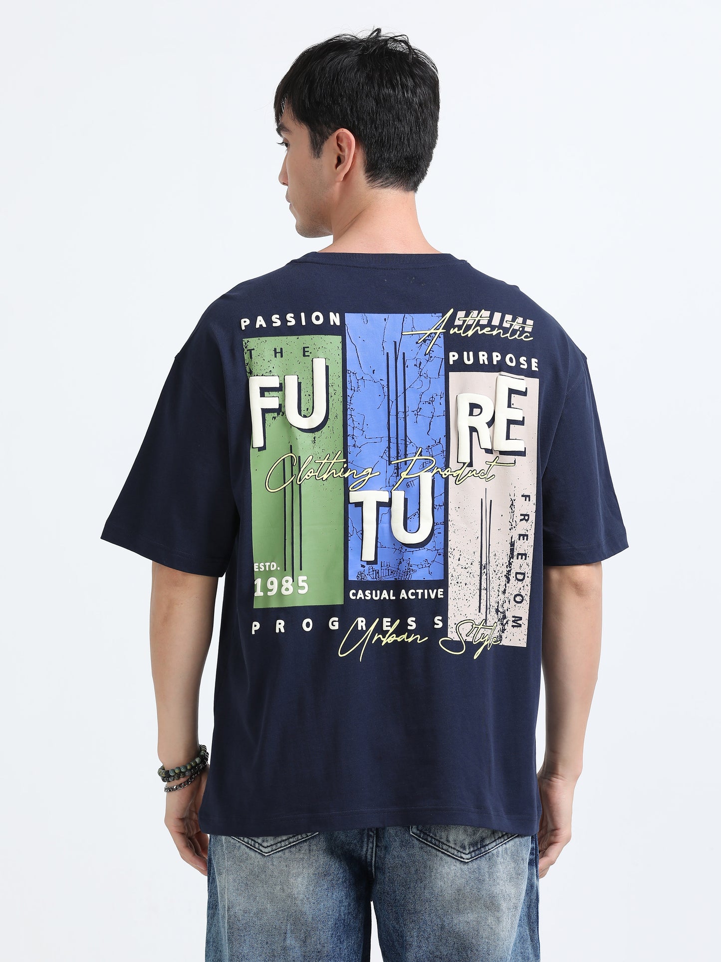 Bold Statement Oversized Graphic Tee – Heavy Jersey Cotton-Mid Night Blue
