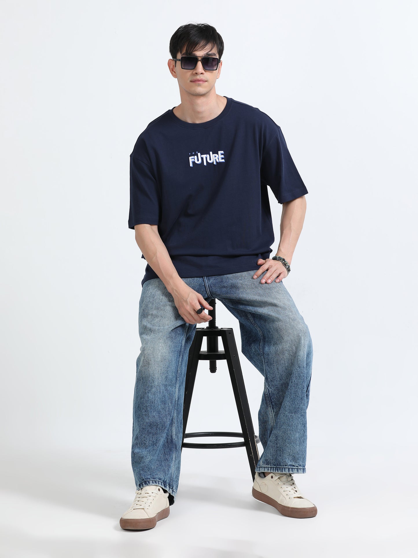 Bold Statement Oversized Graphic Tee – Heavy Jersey Cotton-Mid Night Blue