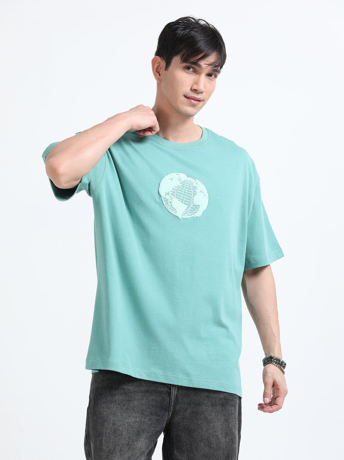Bold Statement Oversized Graphic Tee – Heavy Jersey Cotton-Pastel Blue
