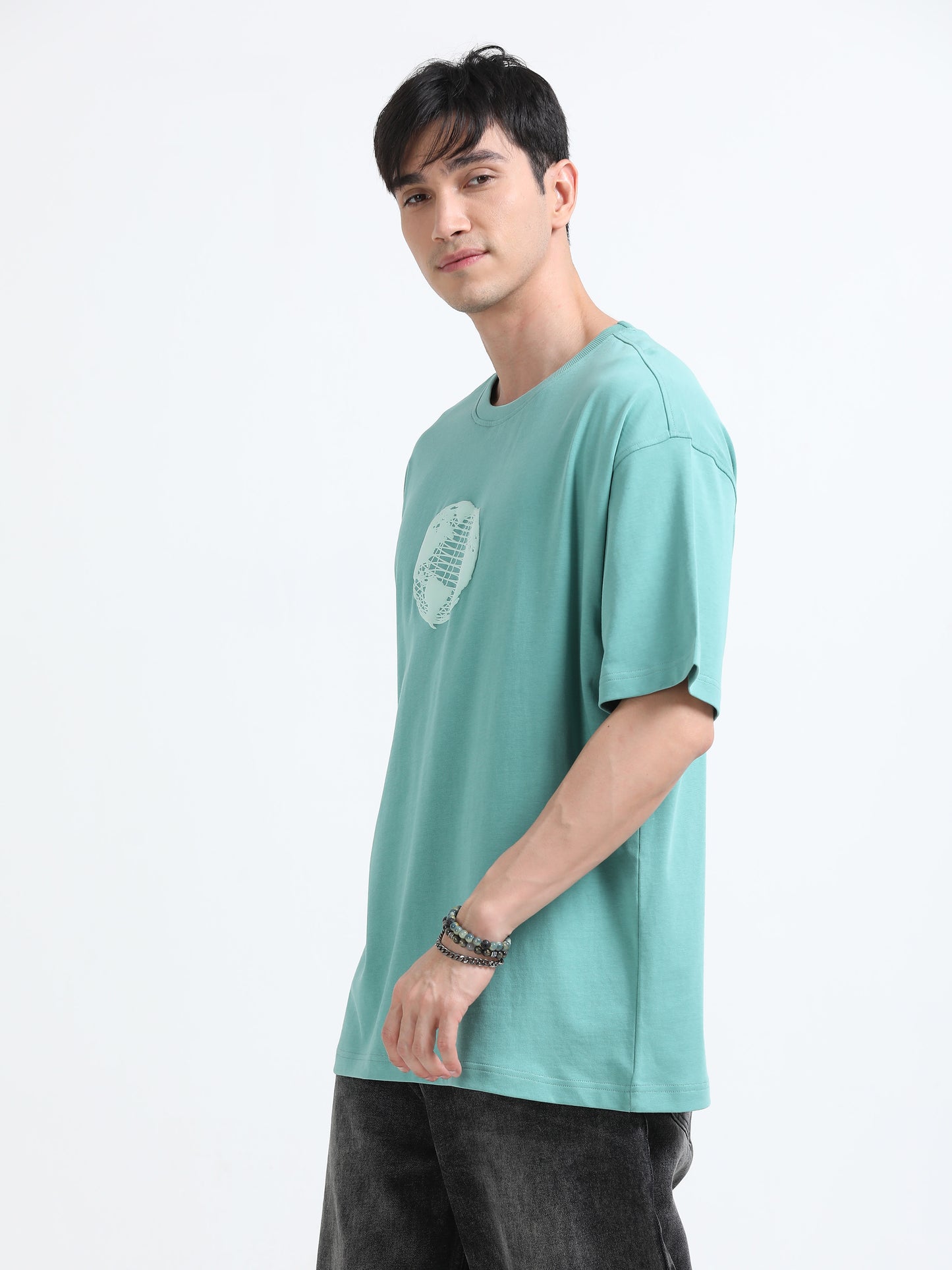 Bold Statement Oversized Graphic Tee – Heavy Jersey Cotton-Pastel Blue