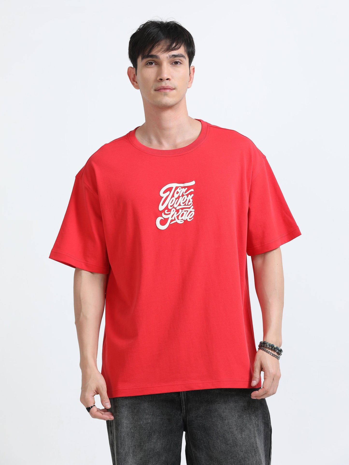 Bold Statement Oversized Graphic Tee – Heavy Jersey Cotton-Tomato Red