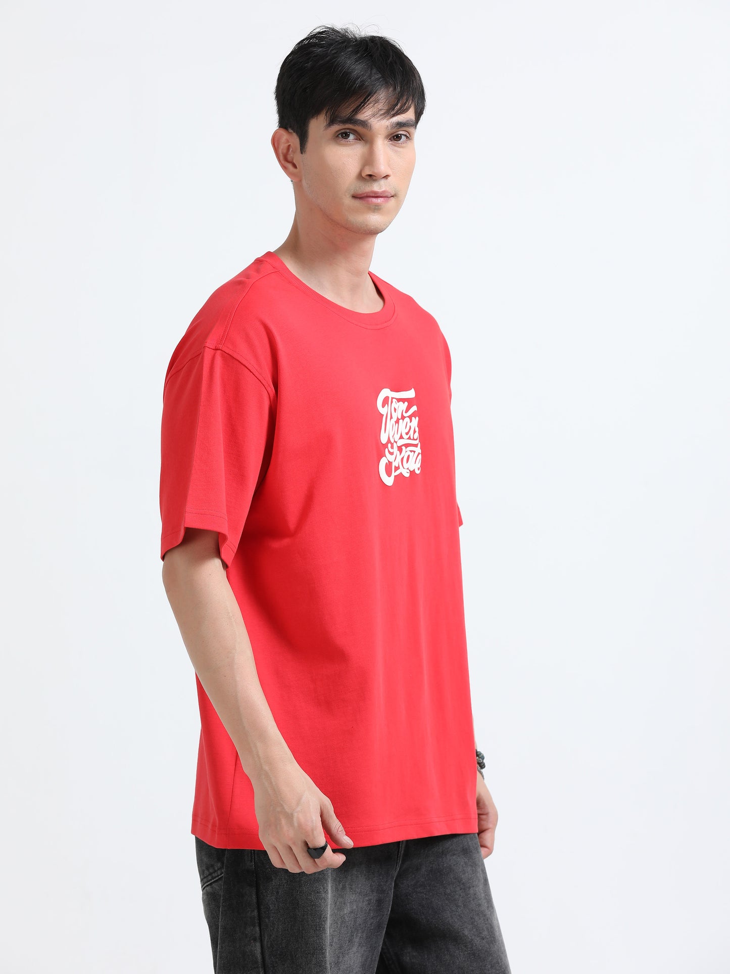 Bold Statement Oversized Graphic Tee – Heavy Jersey Cotton-Tomato Red