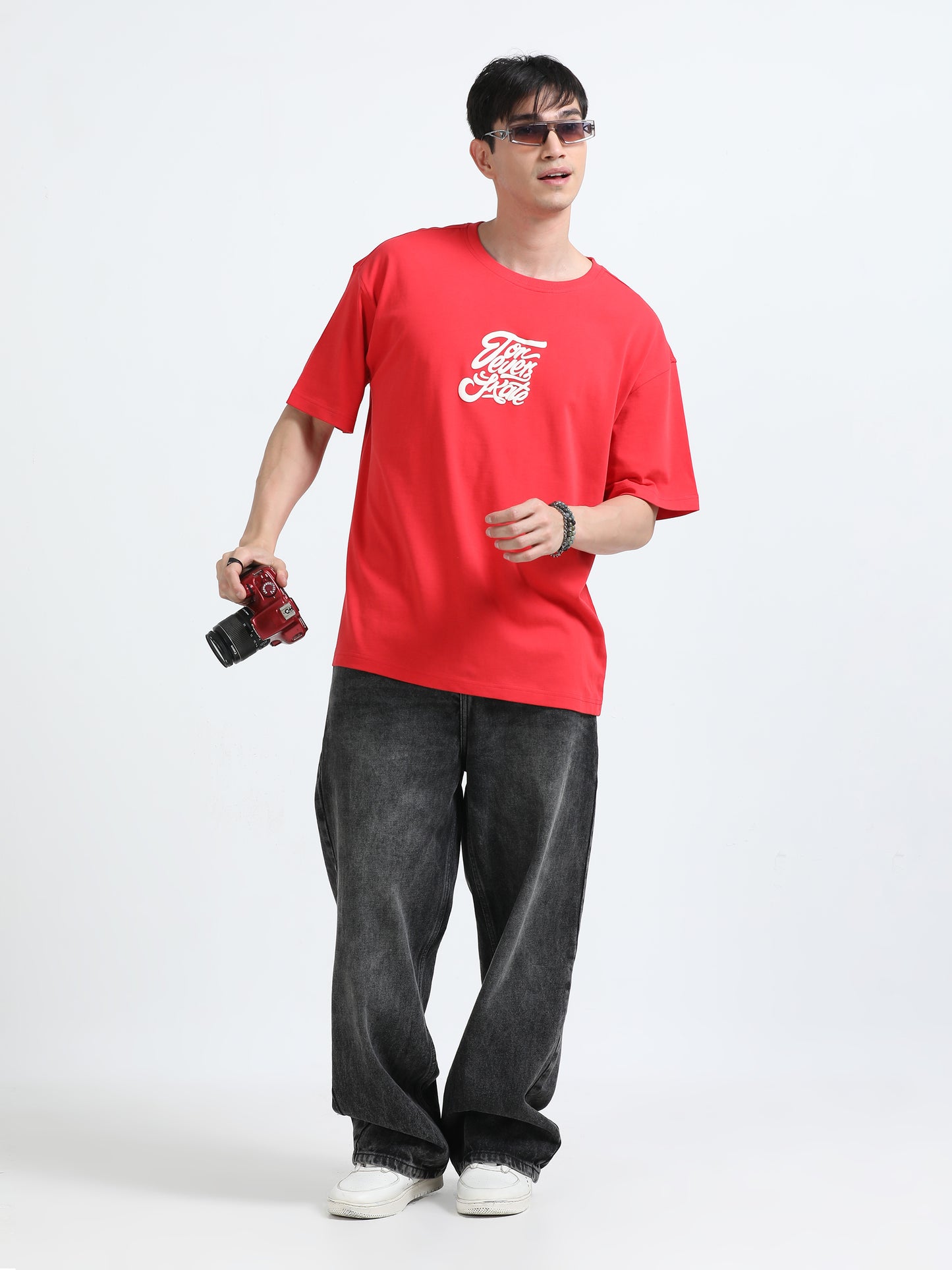 Bold Statement Oversized Graphic Tee – Heavy Jersey Cotton-Tomato Red