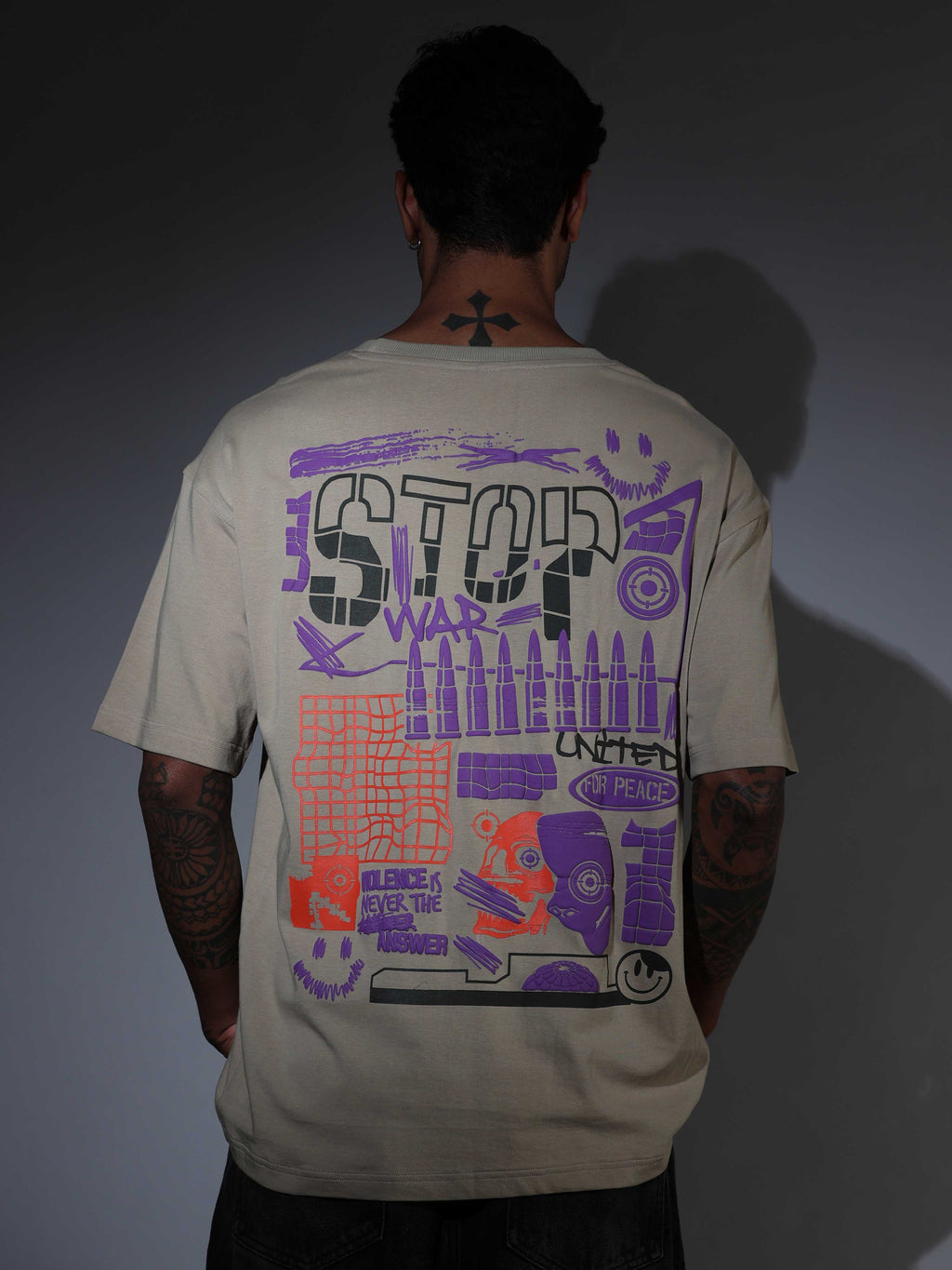 Men's Oversized T-shirt - Beige - OSTS-1427