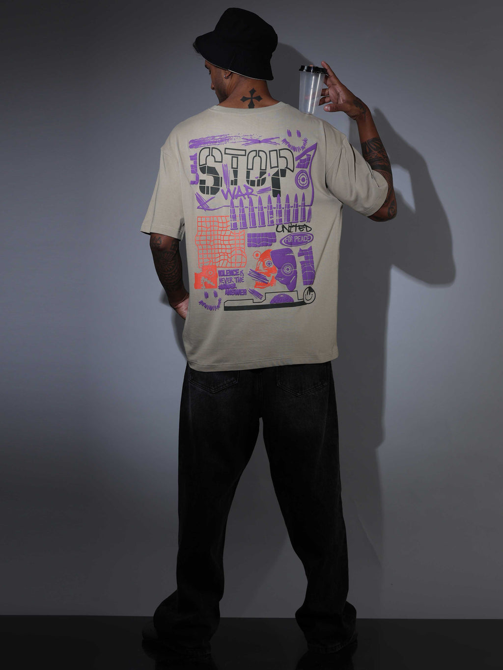 Men's Oversized T-shirt - Beige - OSTS-1427