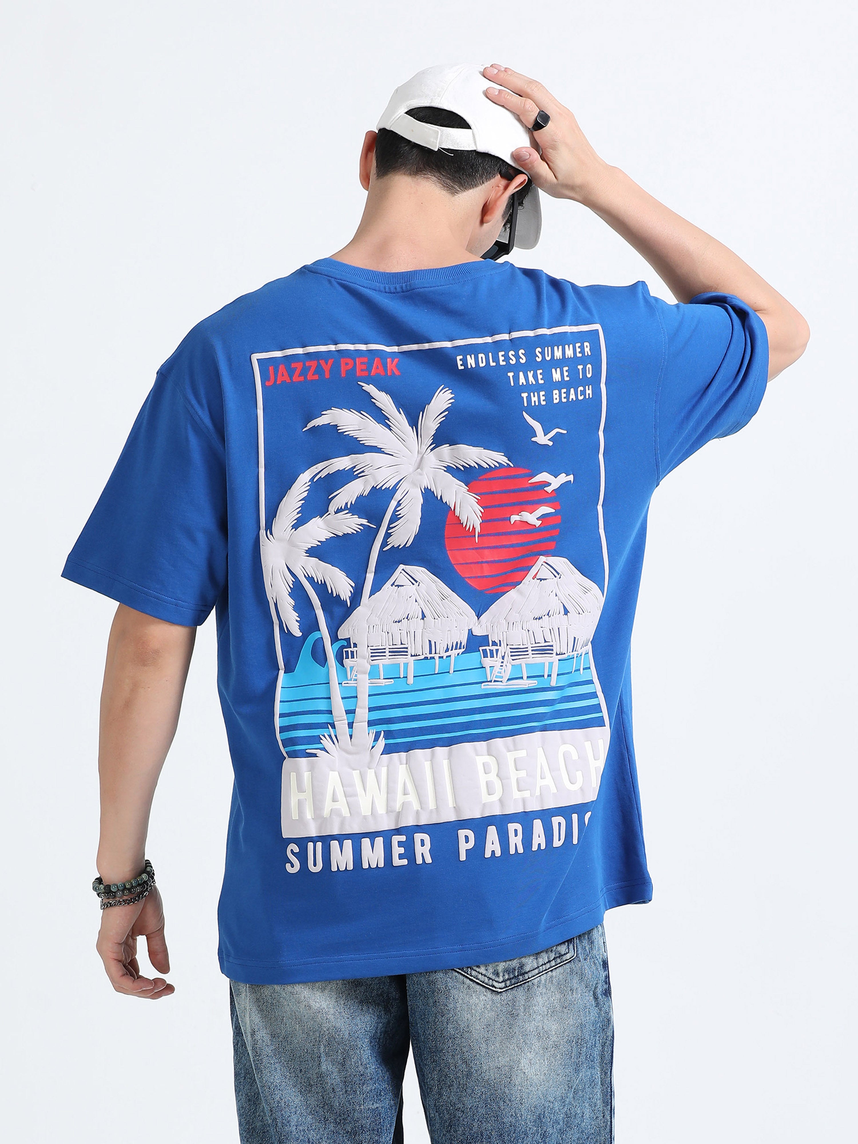 Bold Statement Oversized Graphic Tee – Heavy Jersey Cotton-Royal Blue