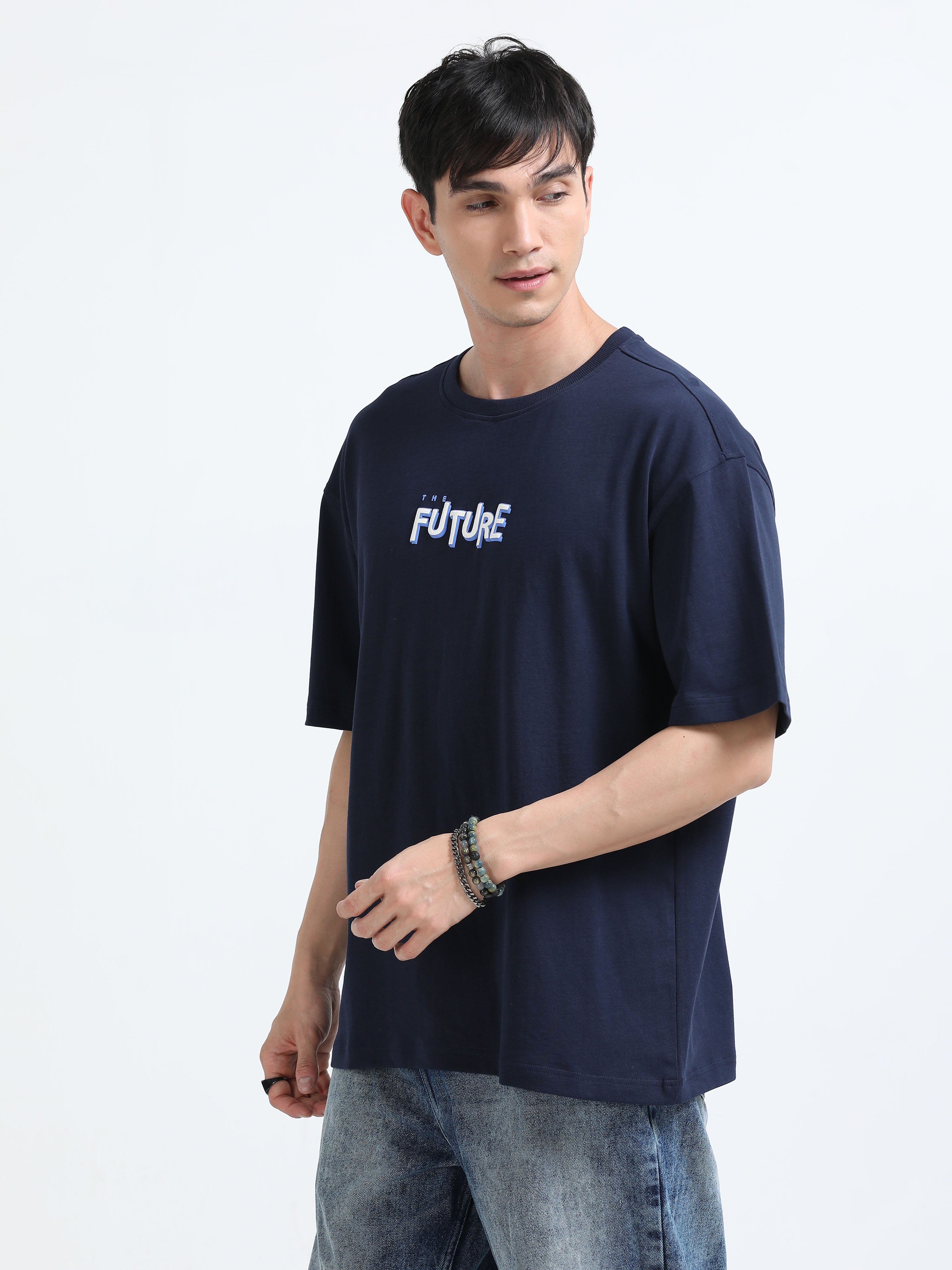Bold Statement Oversized Graphic Tee – Heavy Jersey Cotton-Mid Night Blue