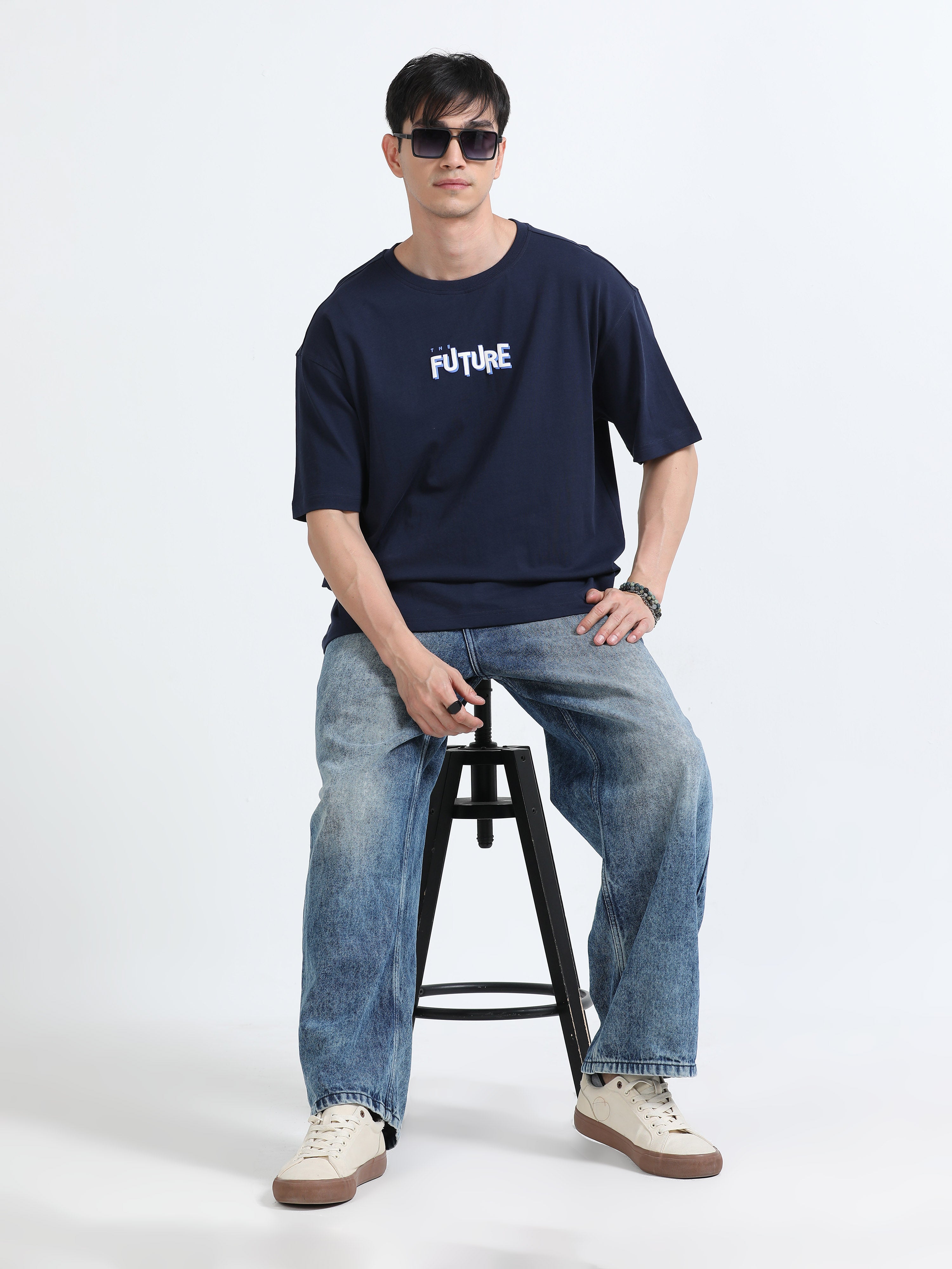 Bold Statement Oversized Graphic Tee – Heavy Jersey Cotton-Mid Night Blue