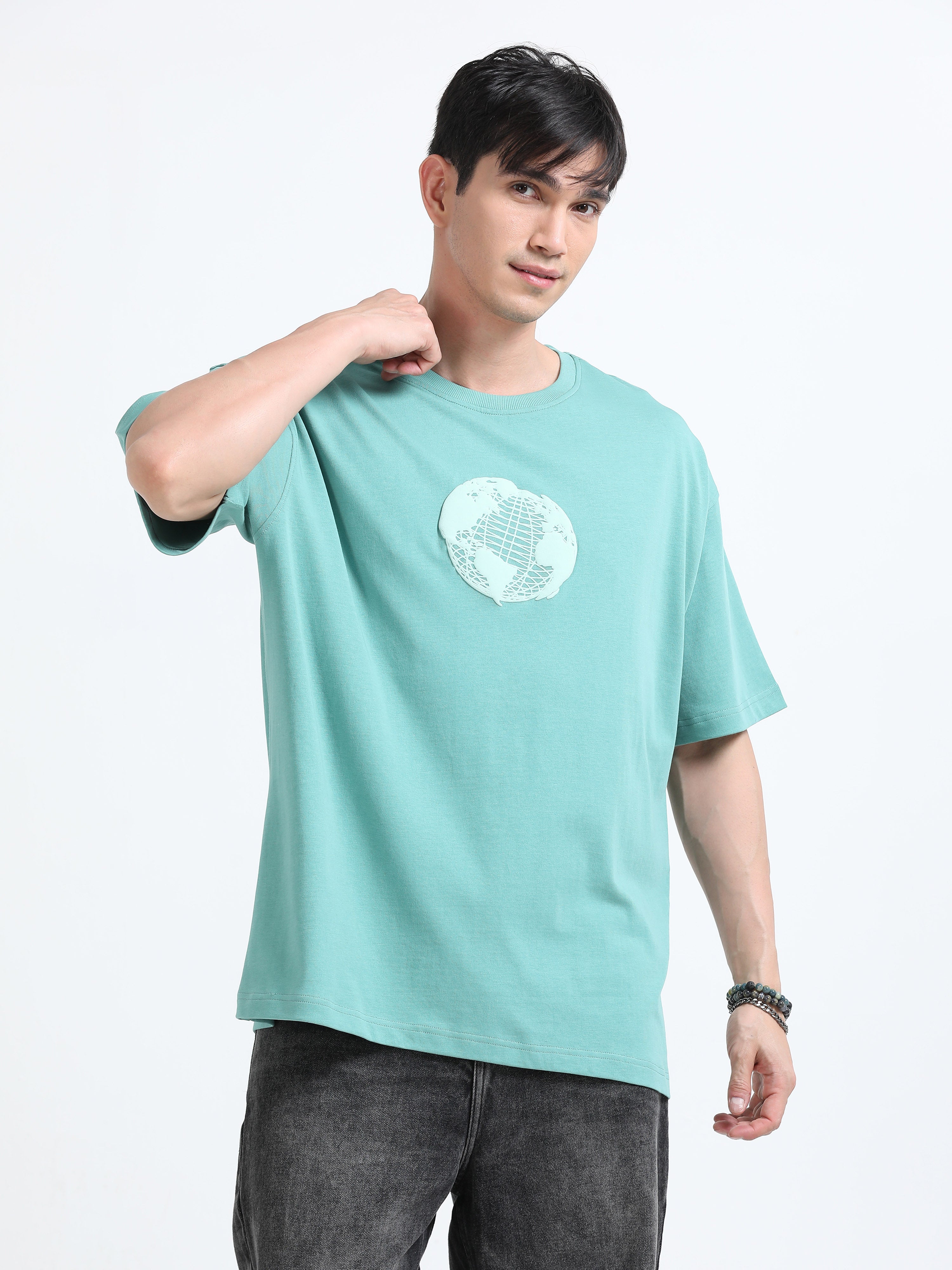 Bold Statement Oversized Graphic Tee – Heavy Jersey Cotton-Pastel Blue