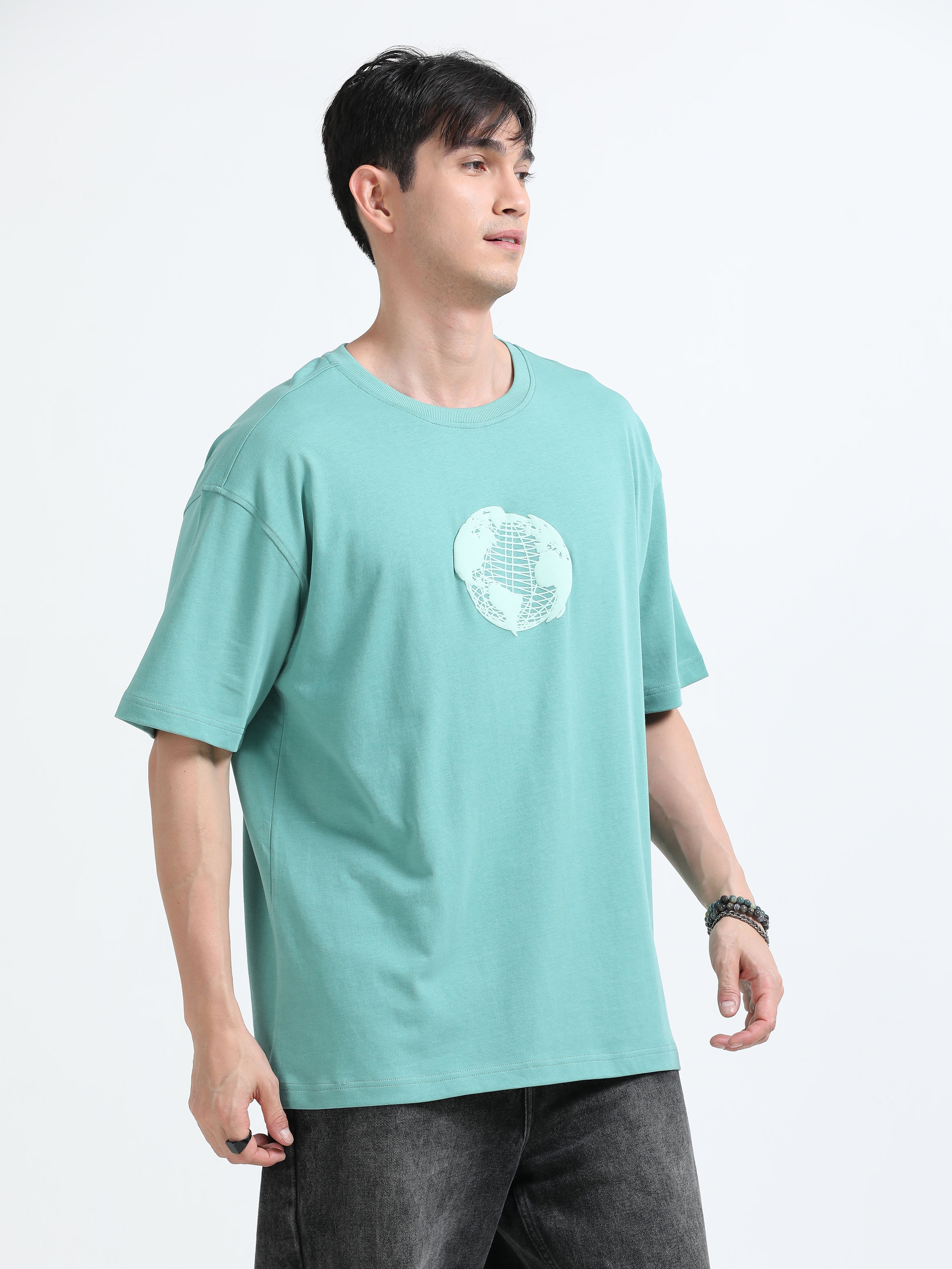 Bold Statement Oversized Graphic Tee – Heavy Jersey Cotton-Pastel Blue