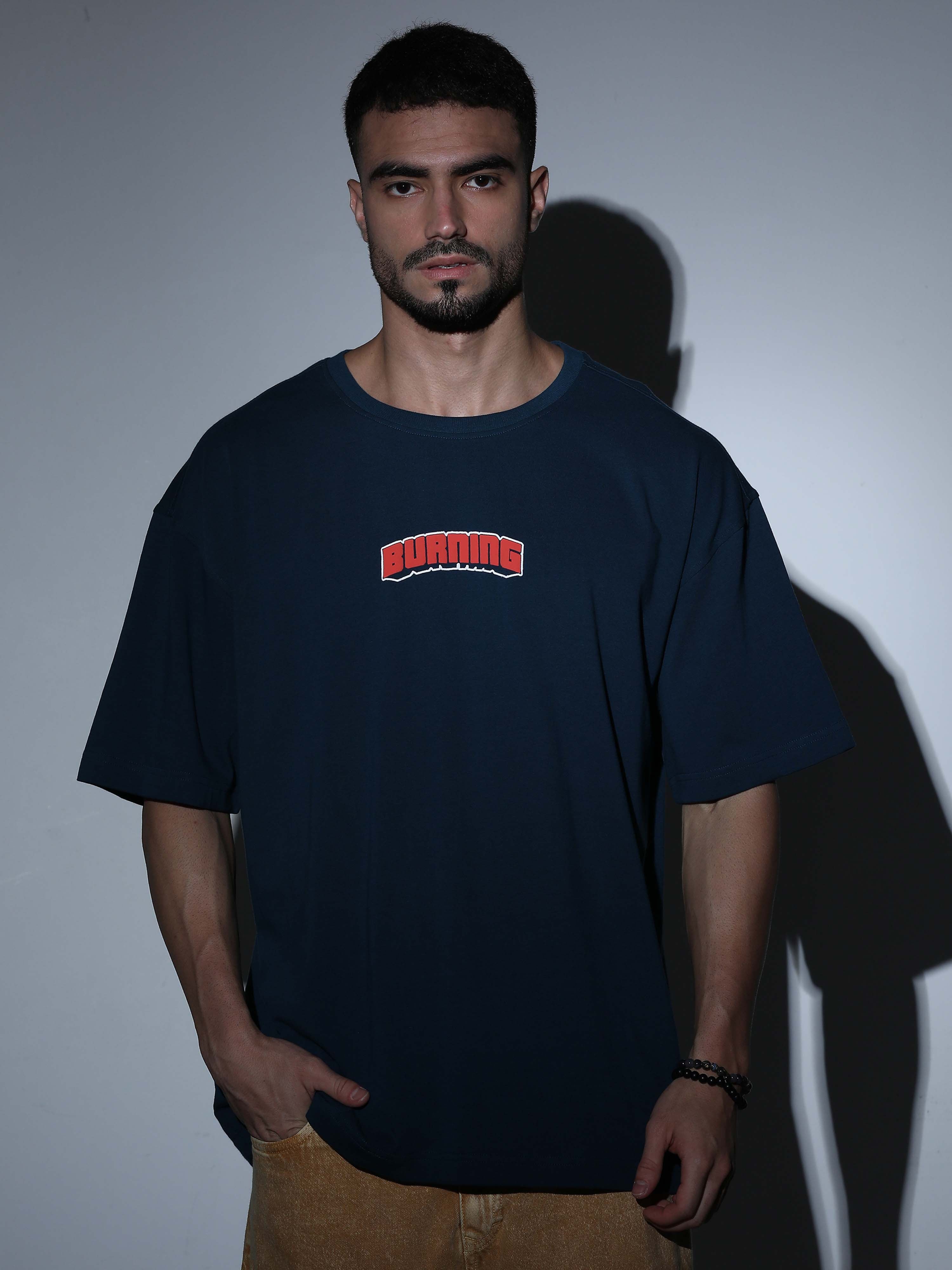 Burning Oversized T-shirt Denim Blue - OSTS-1427