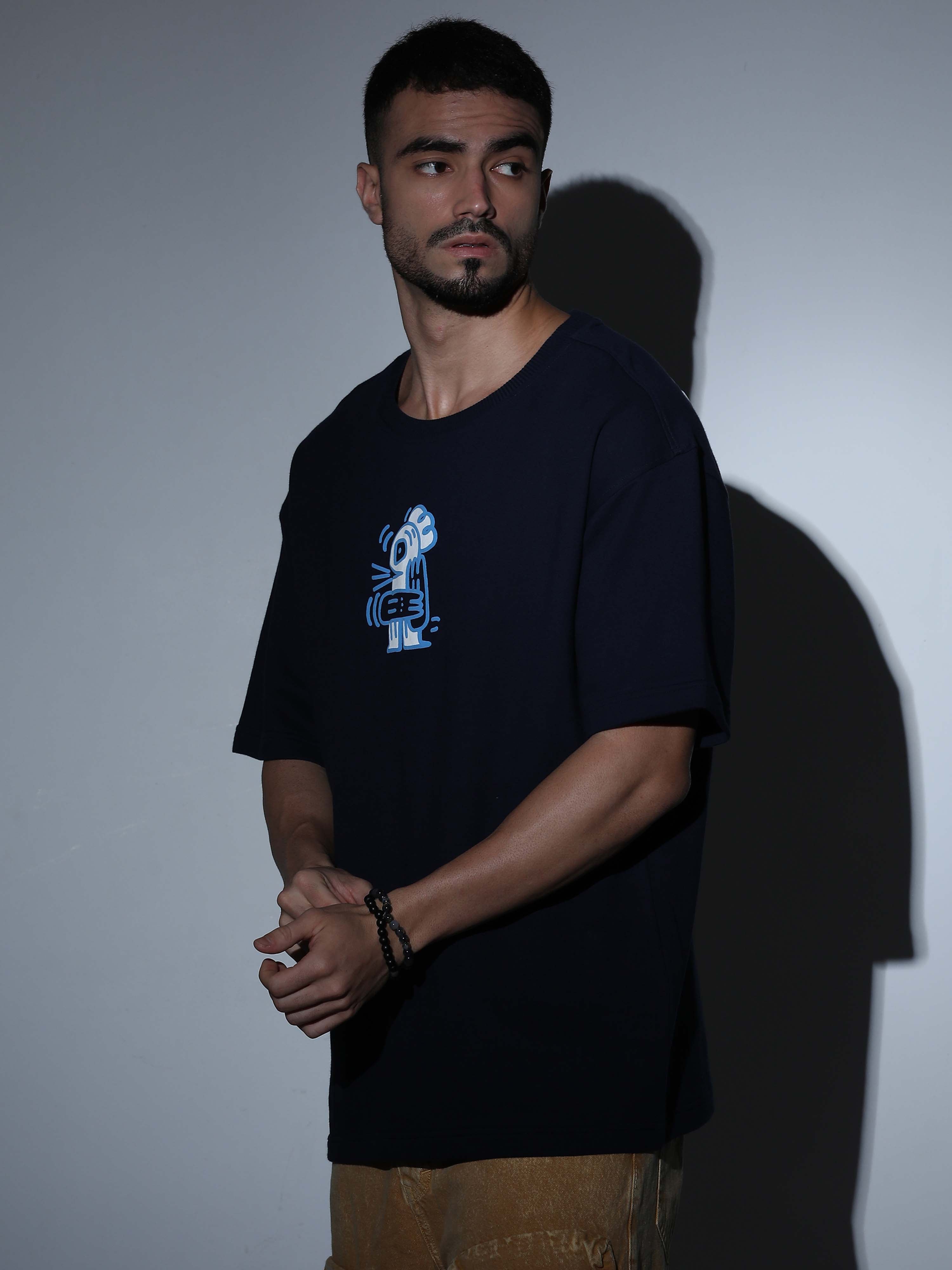 Never Giveup Oversized T-shirt NAVY - OSTS-1427