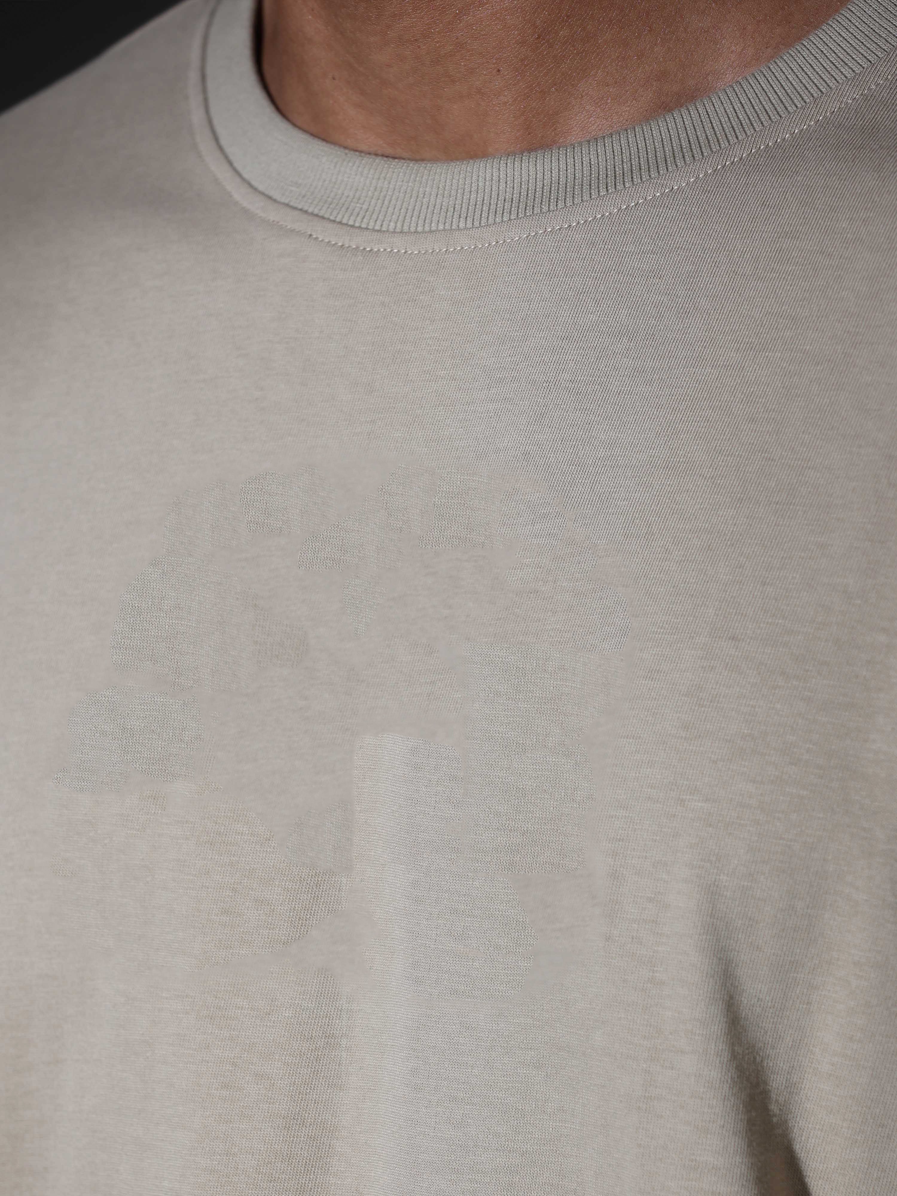 Oversized Tee Heavy Jersey Cotton Beige - Front Hand On Head Pose