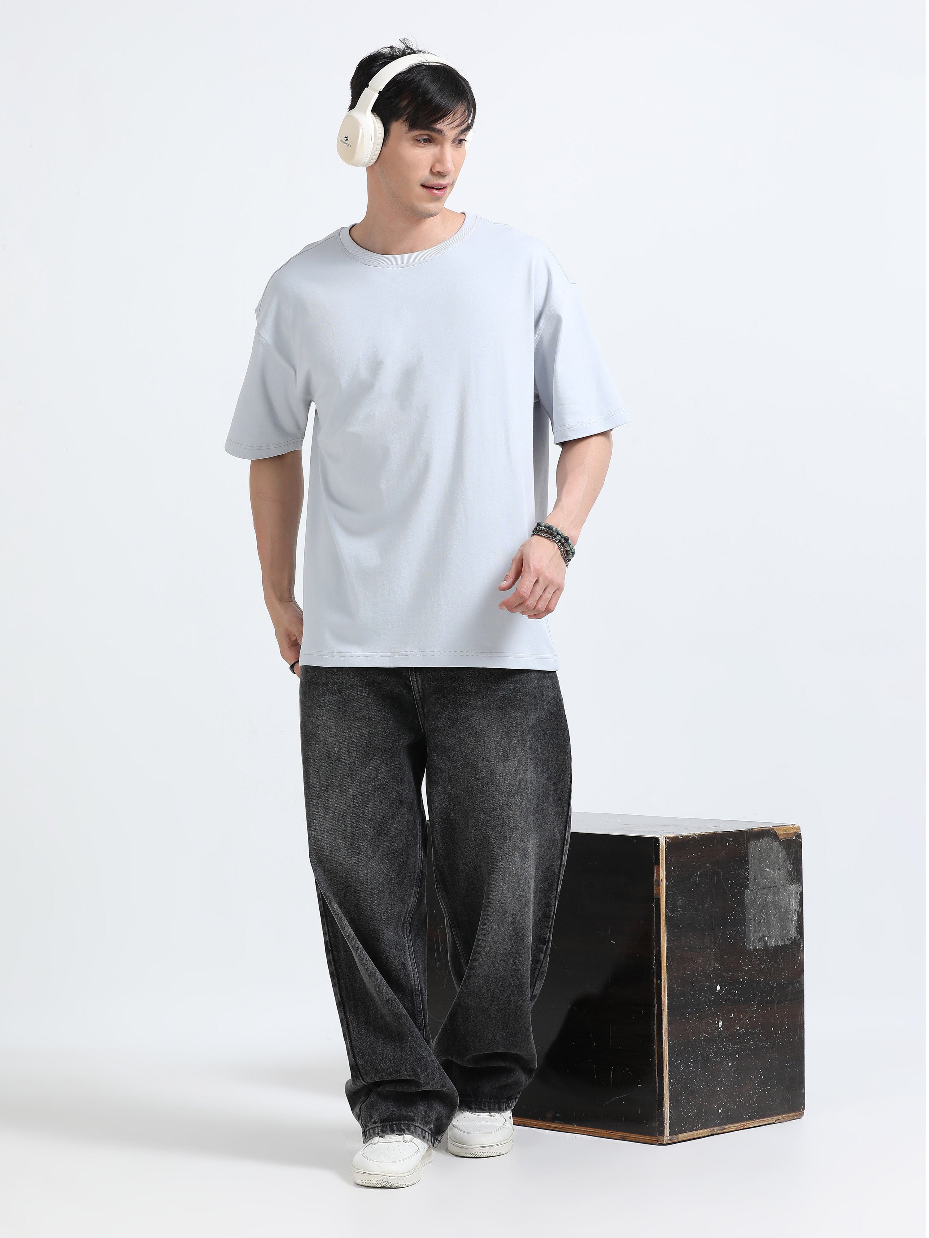 Oversized Tee Heavy Jersey Cotton Light Blue - Back View