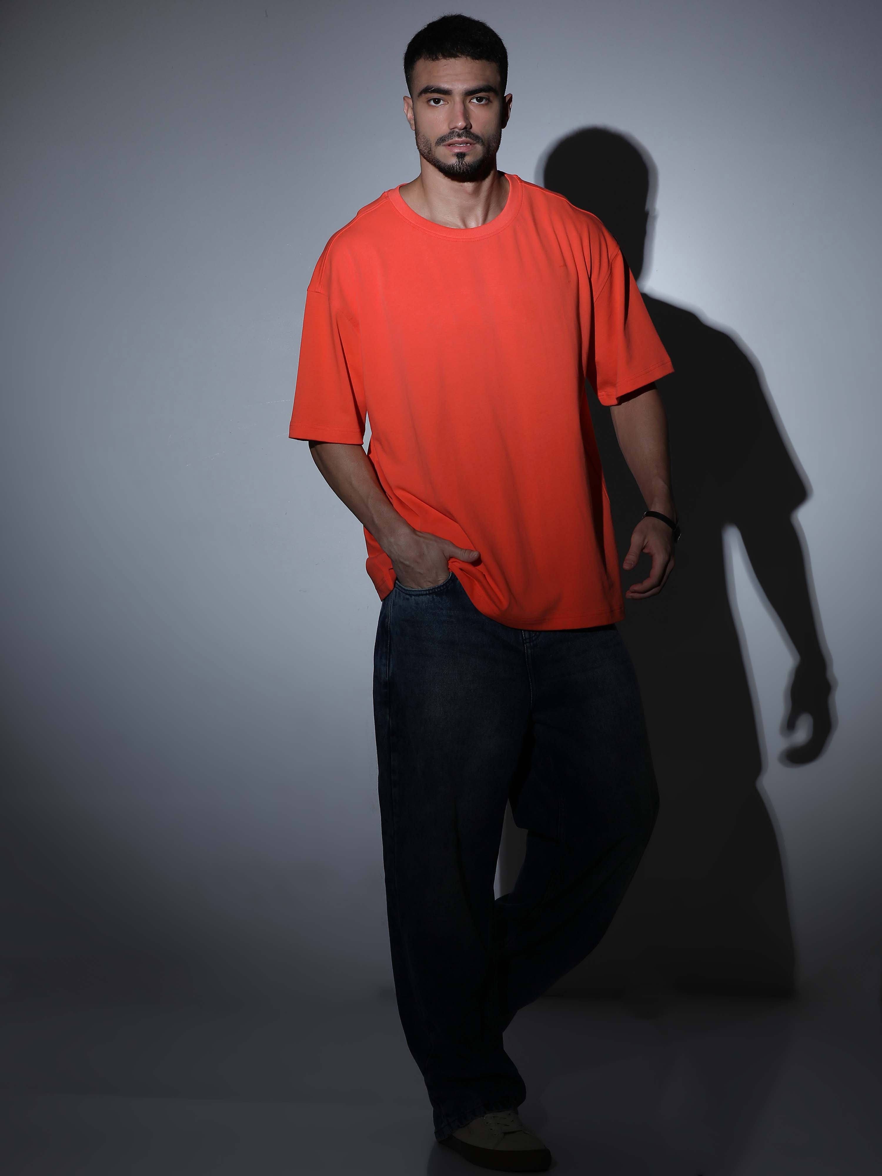 Oversized Tee Heavy Jersey Cotton Orange - Side Look Away Torso