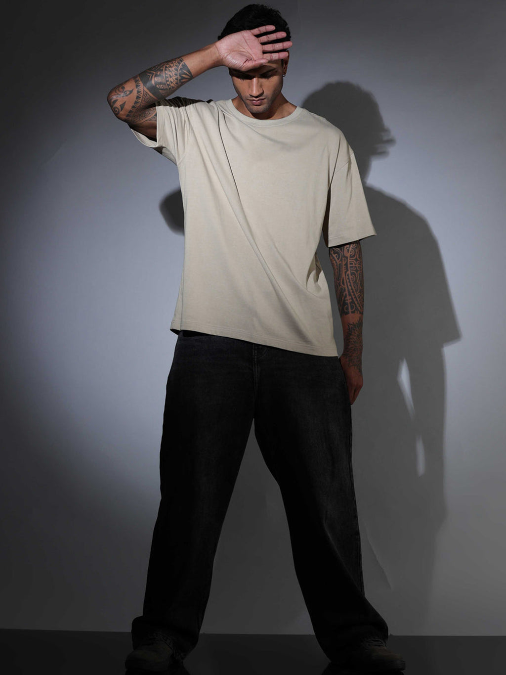 Oversized Tee Heavy Jersey Cotton Beige - Back View