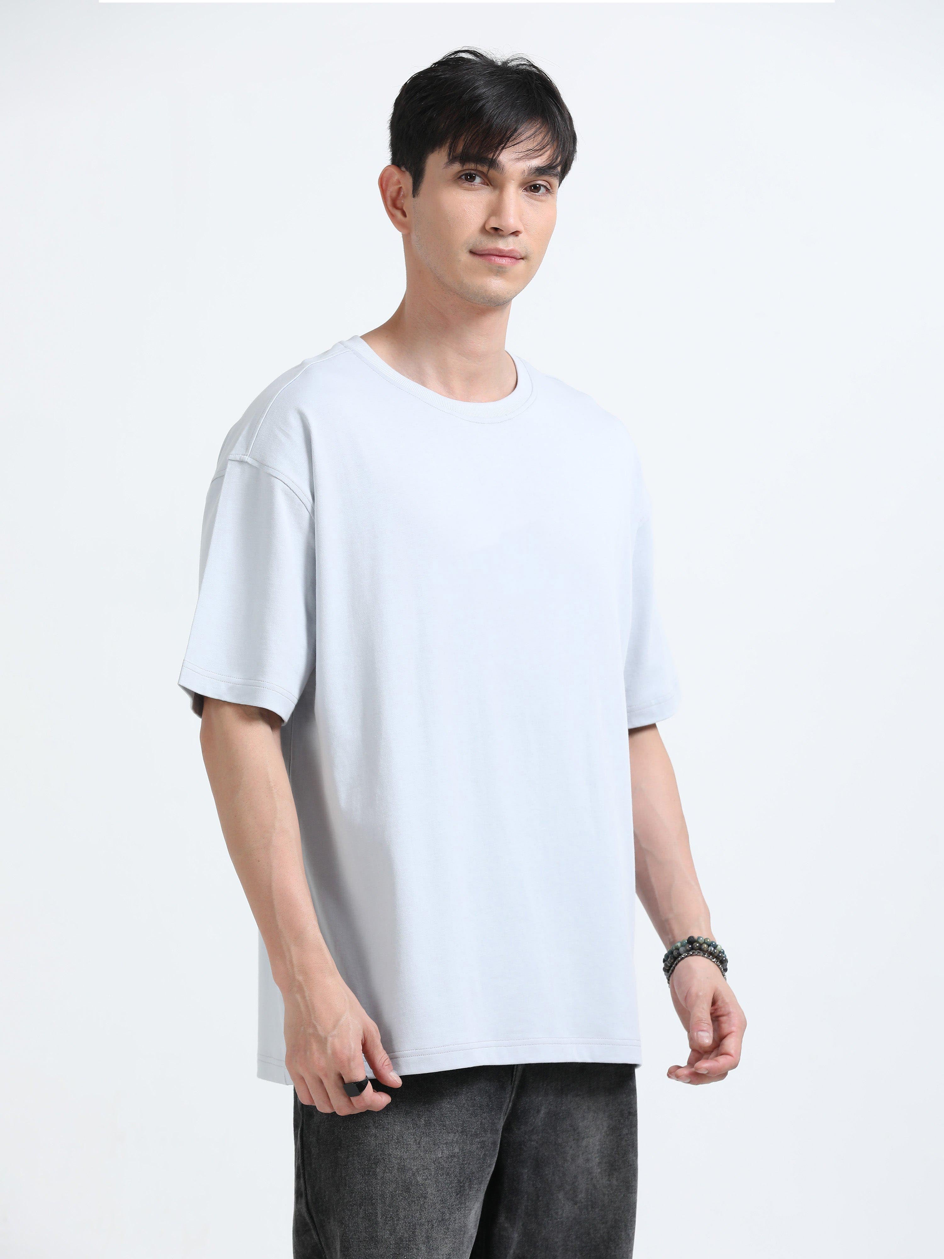 Oversized Tee Heavy Jersey Cotton Light Blue - Front Stand