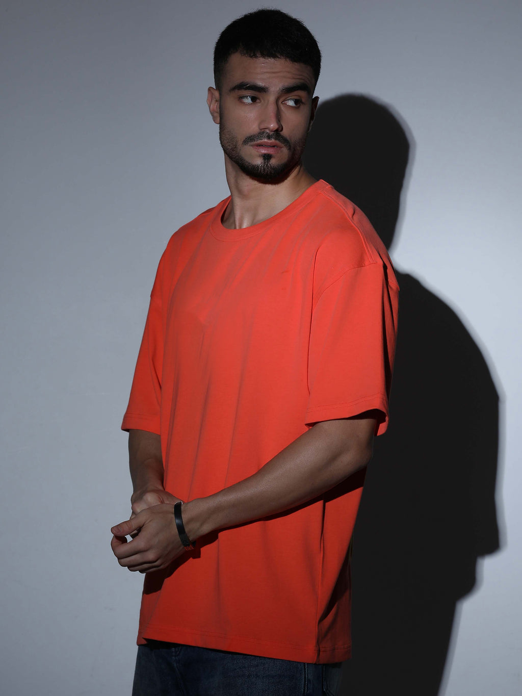 Oversized Tee Heavy Jersey Cotton Orange - Back View Full Body