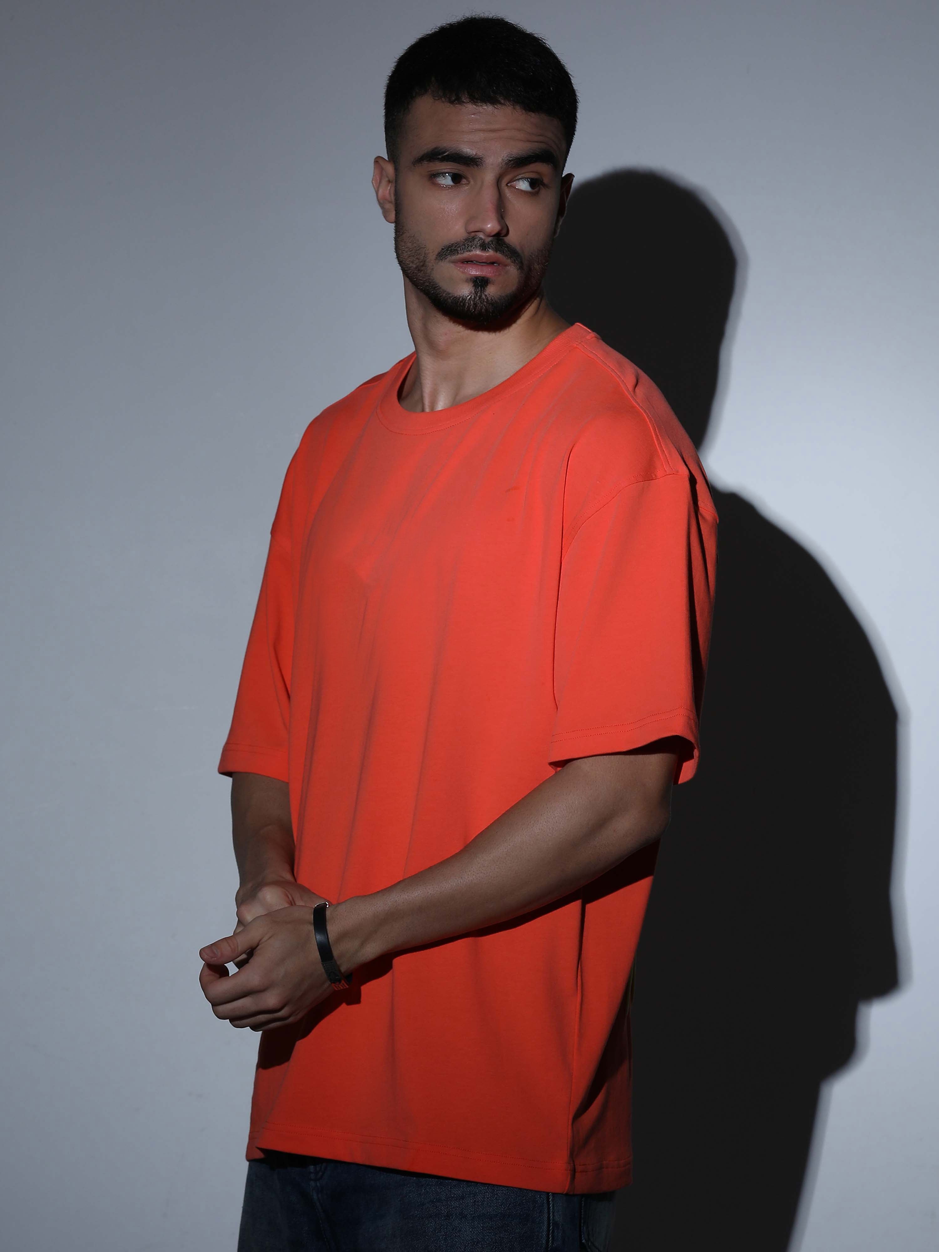 Oversized Tee Heavy Jersey Cotton Orange - Back View Full Body