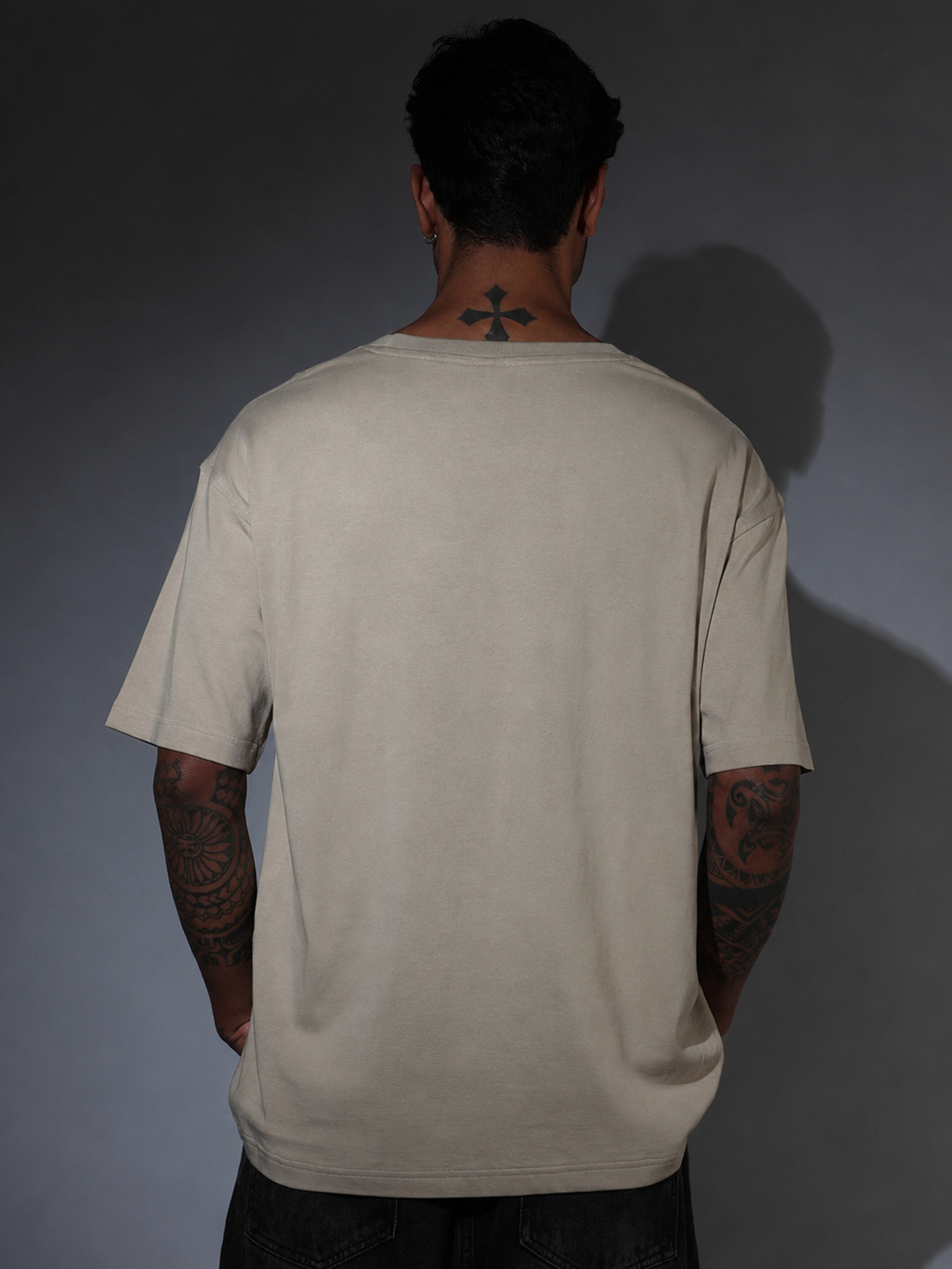 Oversized Tee Heavy Jersey Cotton Beige - Fabric Detail Infographic