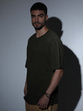 Oversized Tee Heavy Jersey Cotton Olive Green - Neck Detail Close