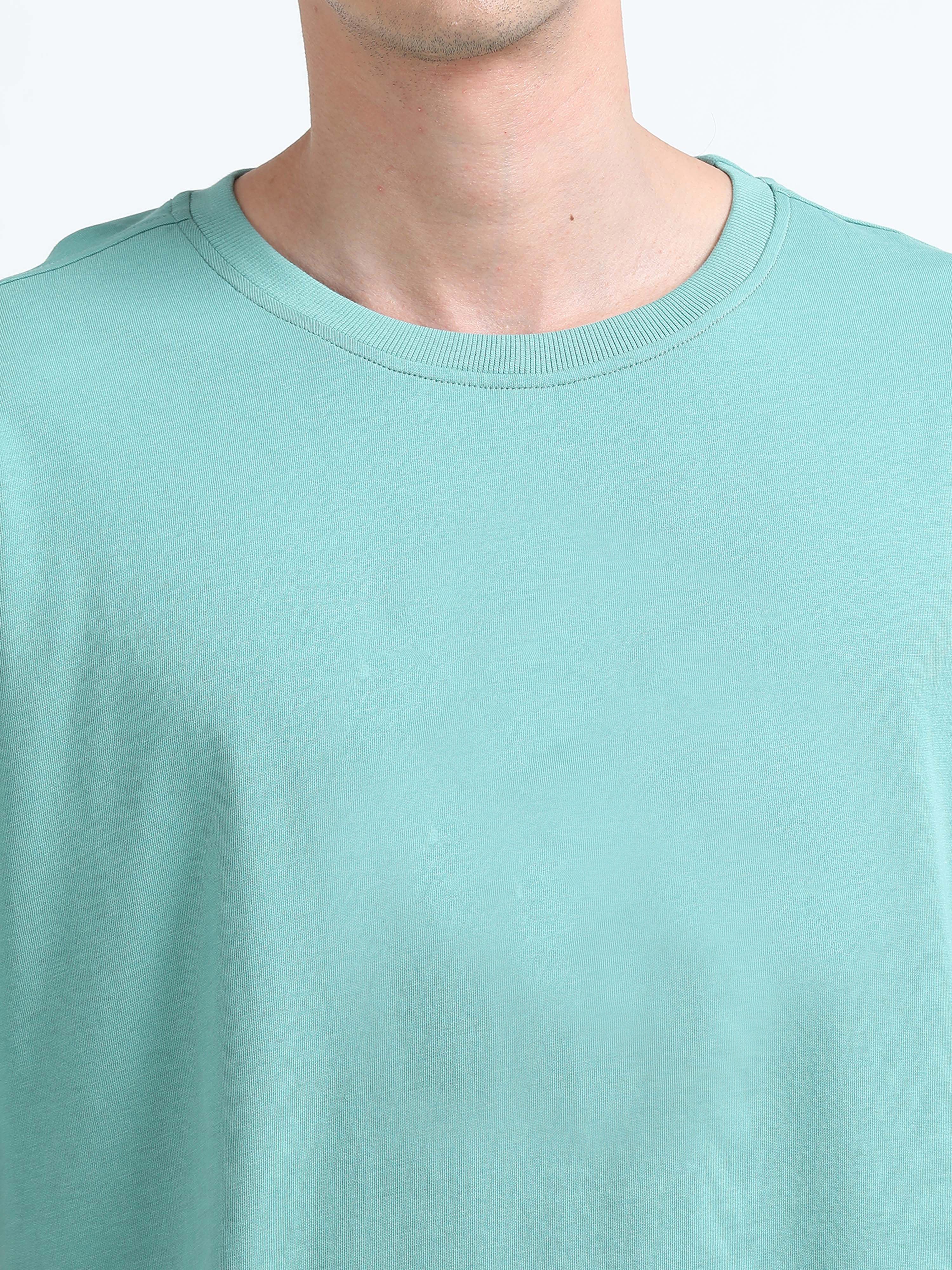 Oversized Tee Heavy Jersey Cotton Teal - Back View