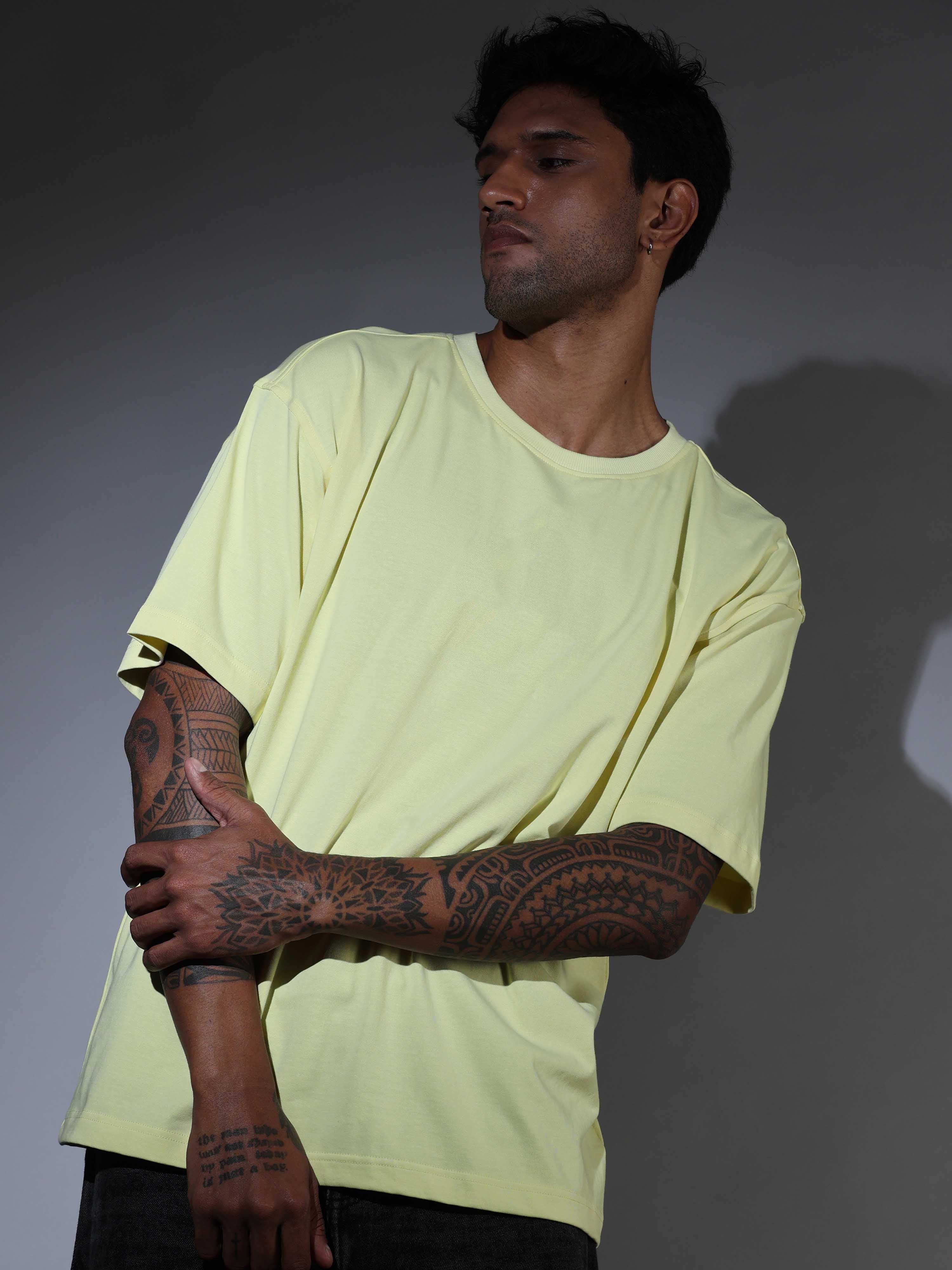Oversized Tee Heavy Jersey Cotton Lemon Yellow - Side Angle Stand