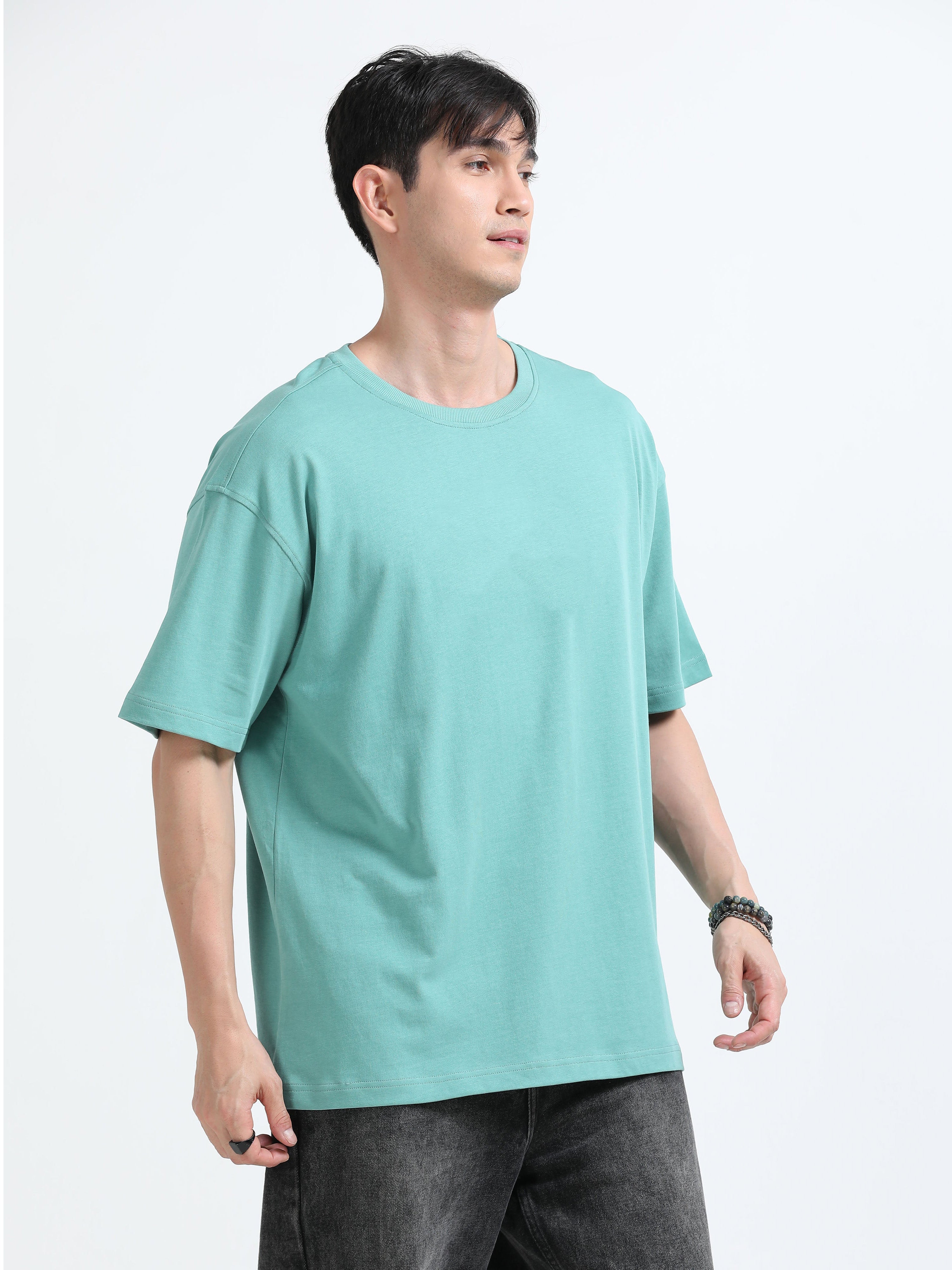 Oversized Tee Heavy Jersey Cotton Teal - Side View