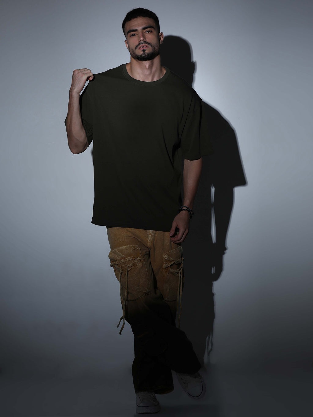 Oversized Tee Heavy Jersey Cotton Olive Green - Back Full Body