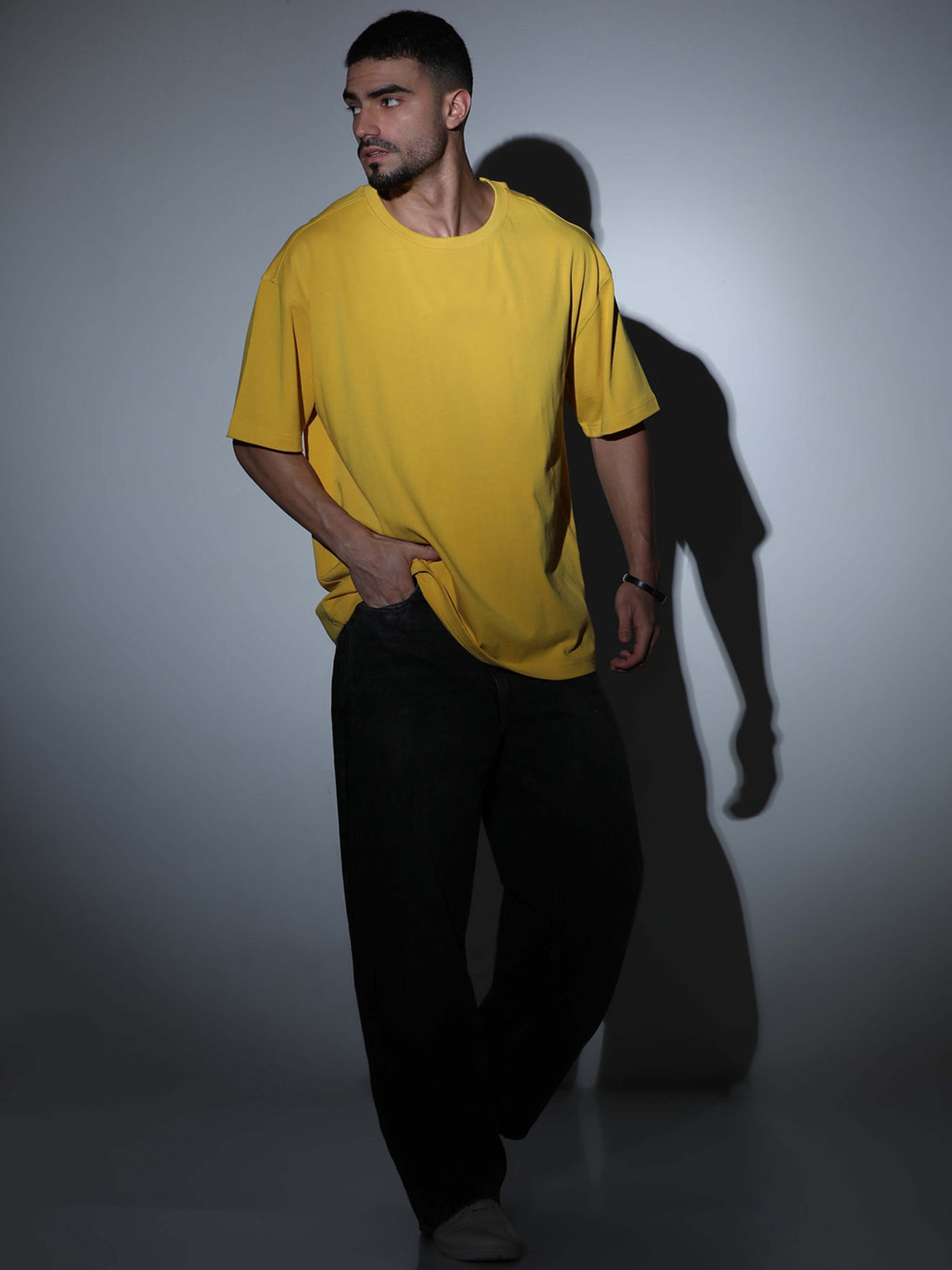 Oversized Tee Heavy Jersey Cotton Mustard Yellow - Front Seated Look Side