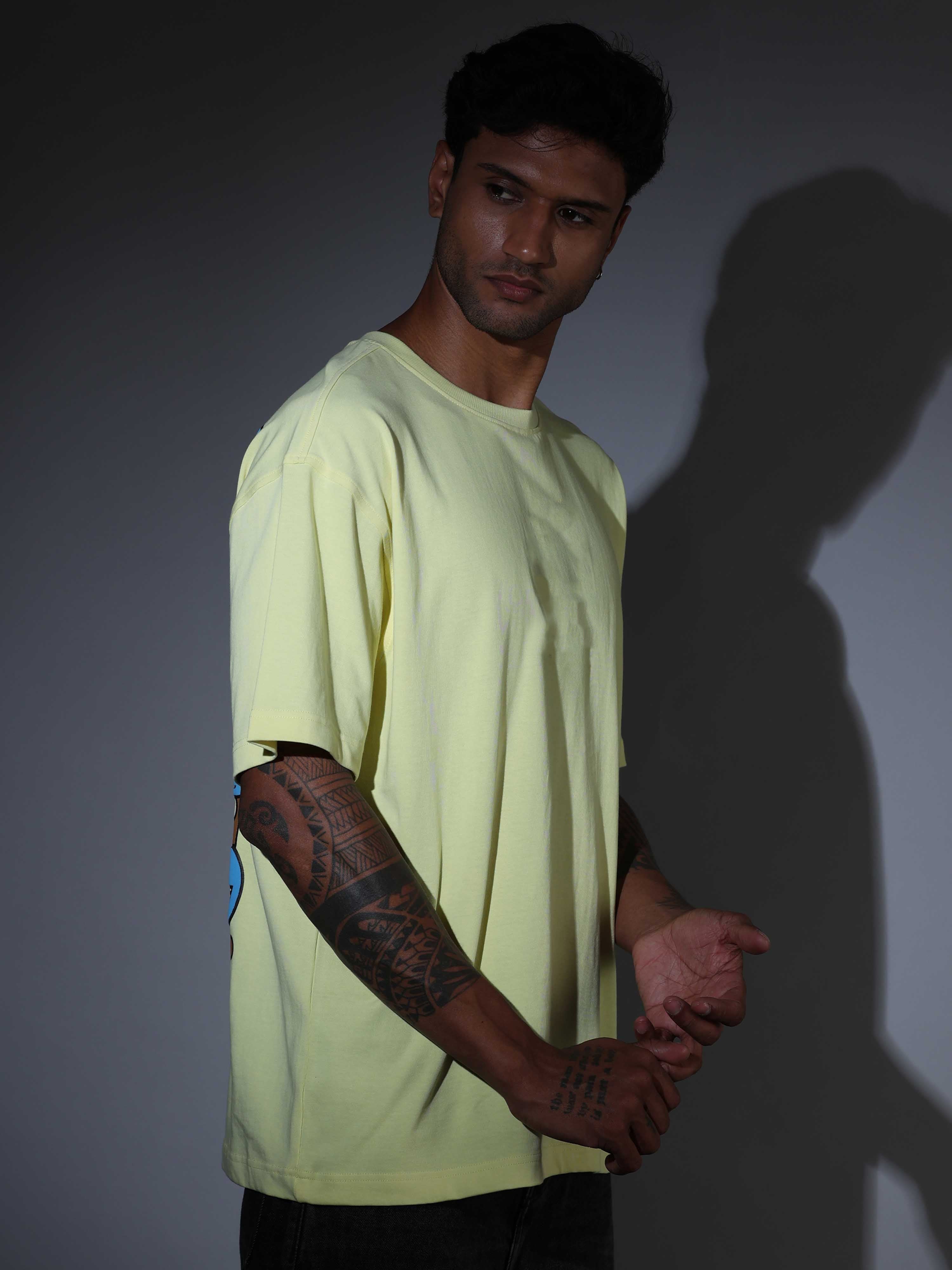 Oversized Tee Heavy Jersey Cotton Lemon Yellow - Back View
