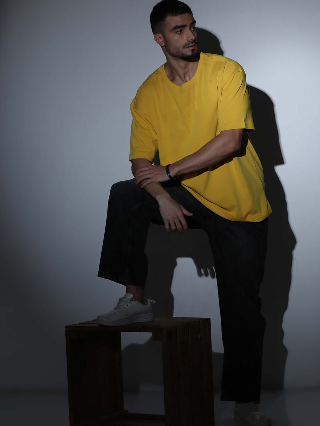 Oversized Tee Heavy Jersey Cotton Mustard Yellow - Back View Standing