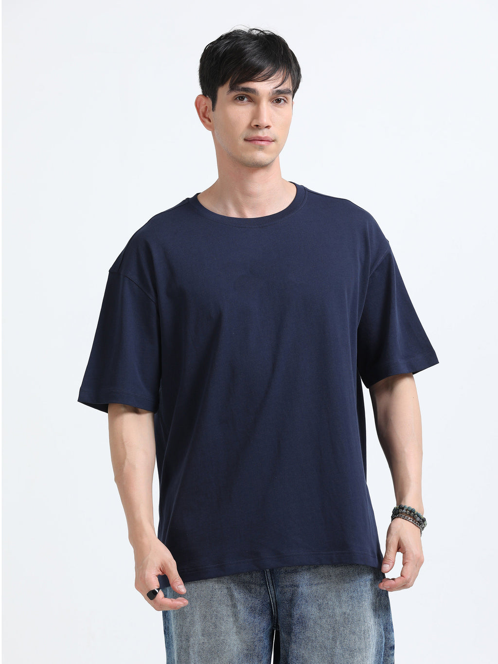 Oversized Tee Heavy Jersey Cotton Navy Blue - Front Close