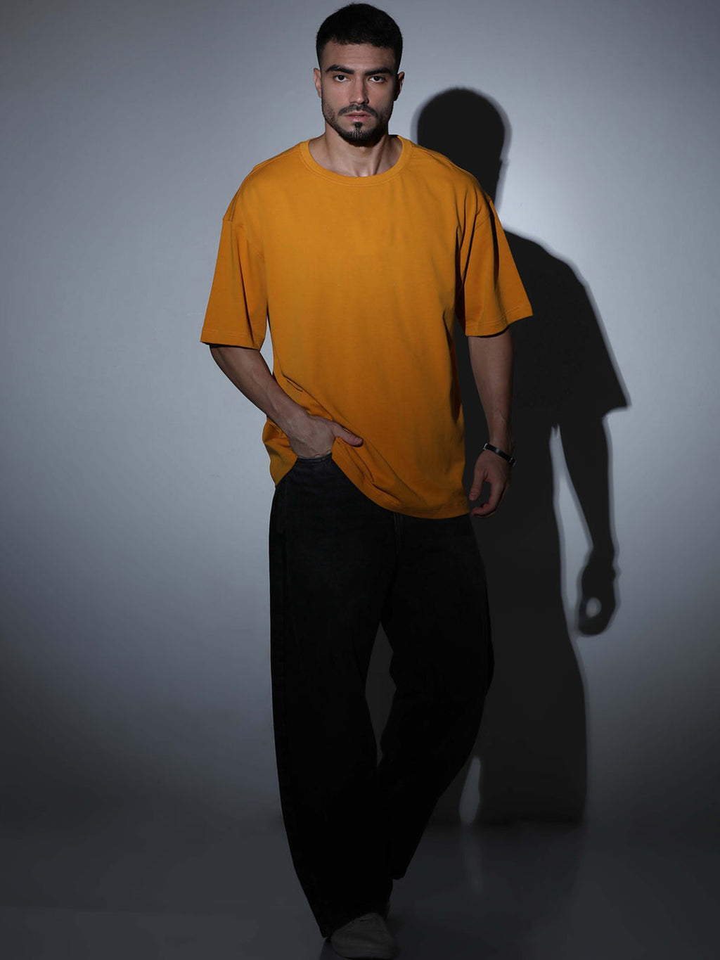 Oversized Tee Heavy Jersey Cotton Mustard Yellow - Front Torso Close Up