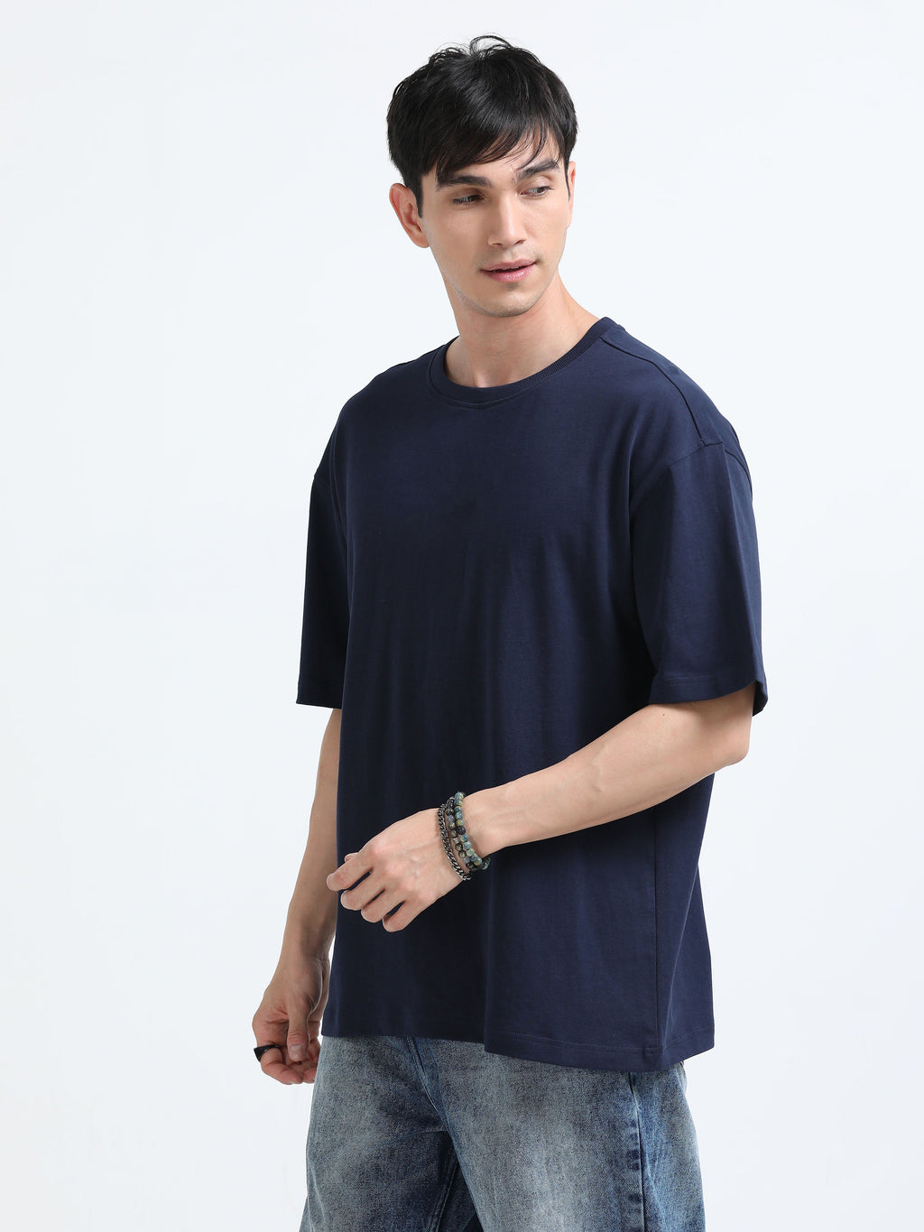 Oversized Tee Heavy Jersey Cotton Navy Blue - Front Look Down