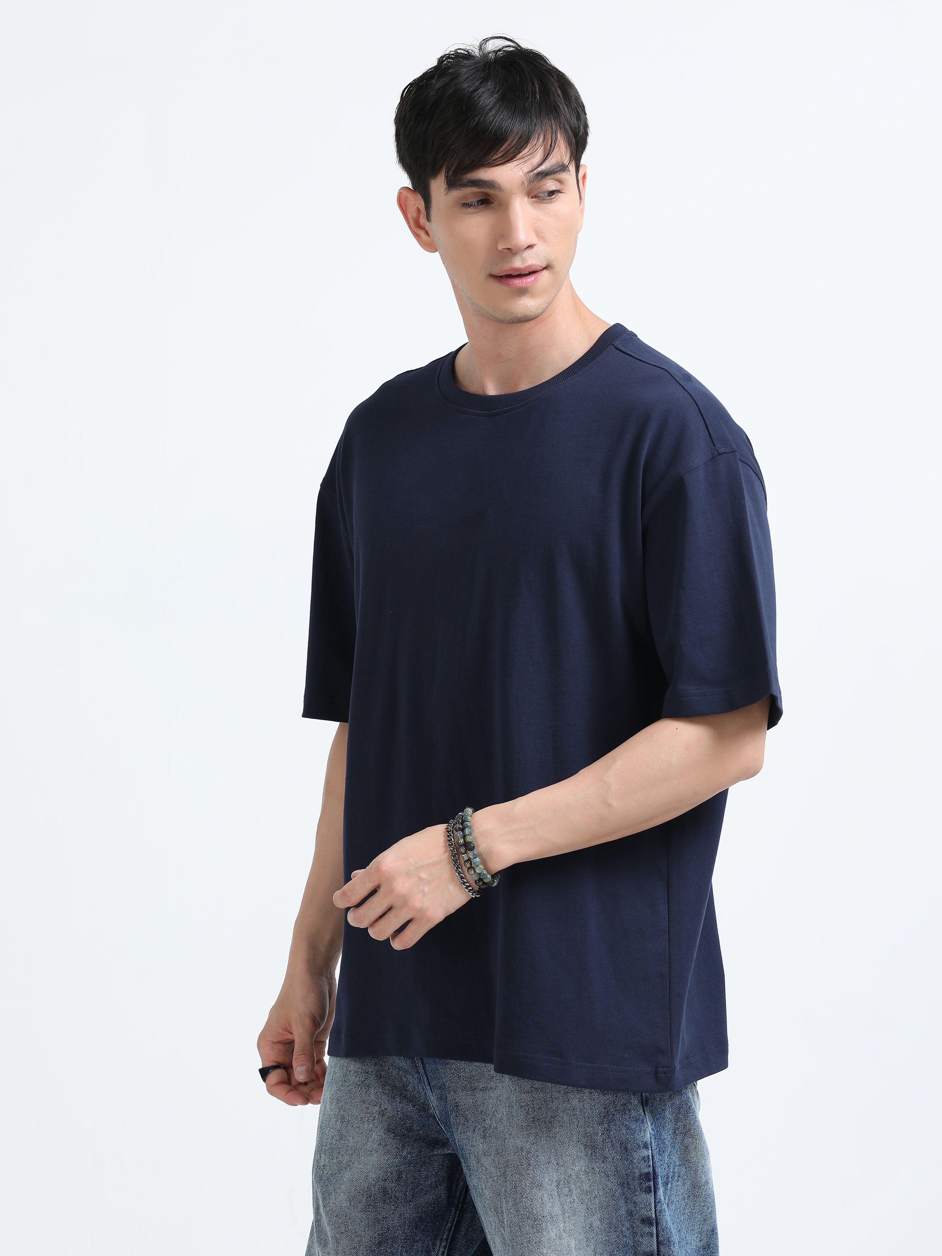 Oversized Tee Heavy Jersey Cotton Navy Blue - Front Look Down