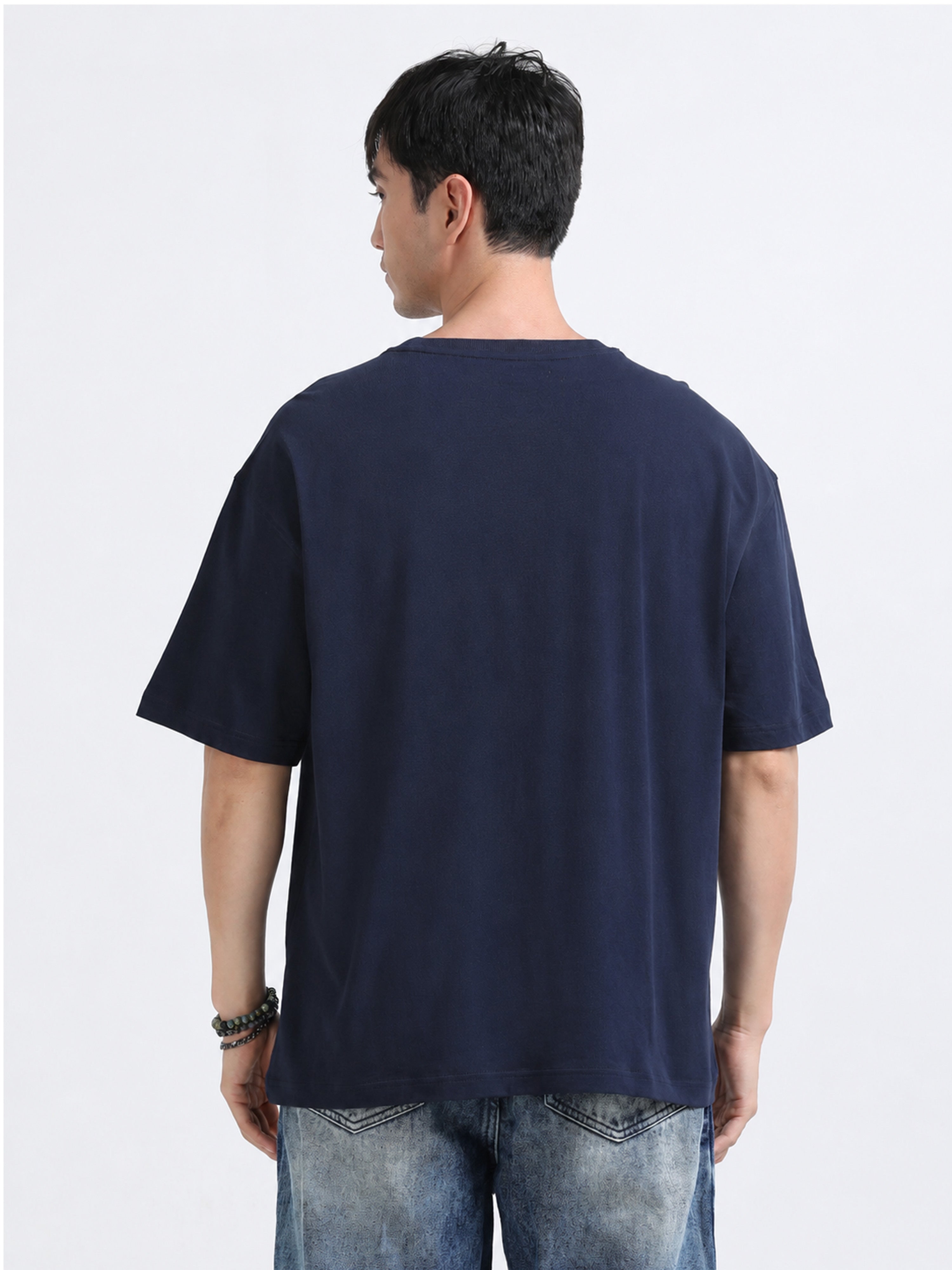 Oversized Tee Heavy Jersey Cotton Navy Blue - Back View