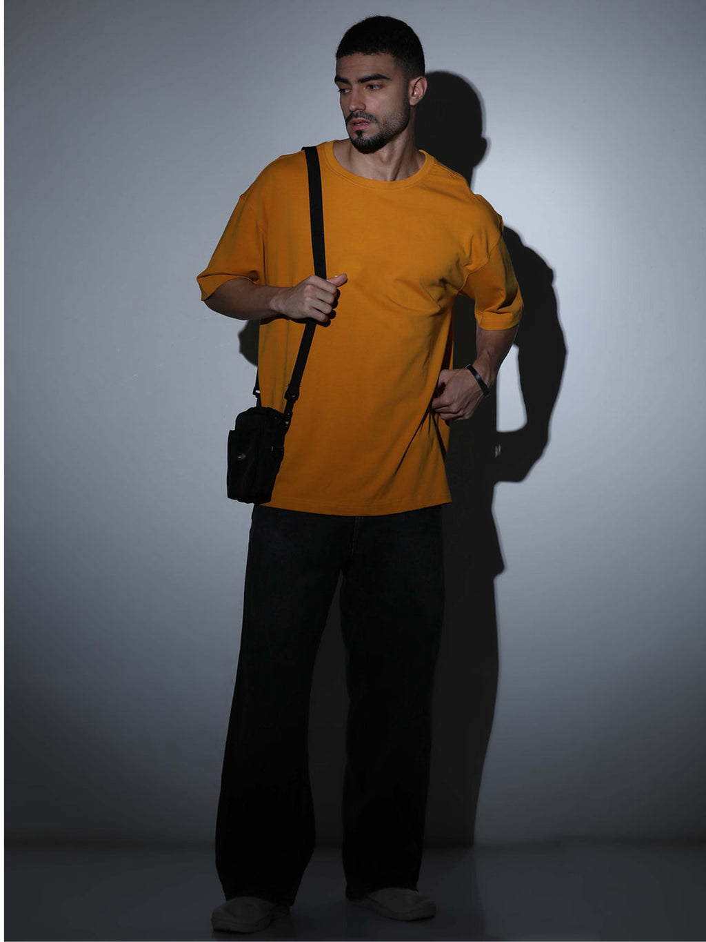 Oversized Tee Heavy Jersey Cotton Mustard Yellow - Front Stand Hands By Side