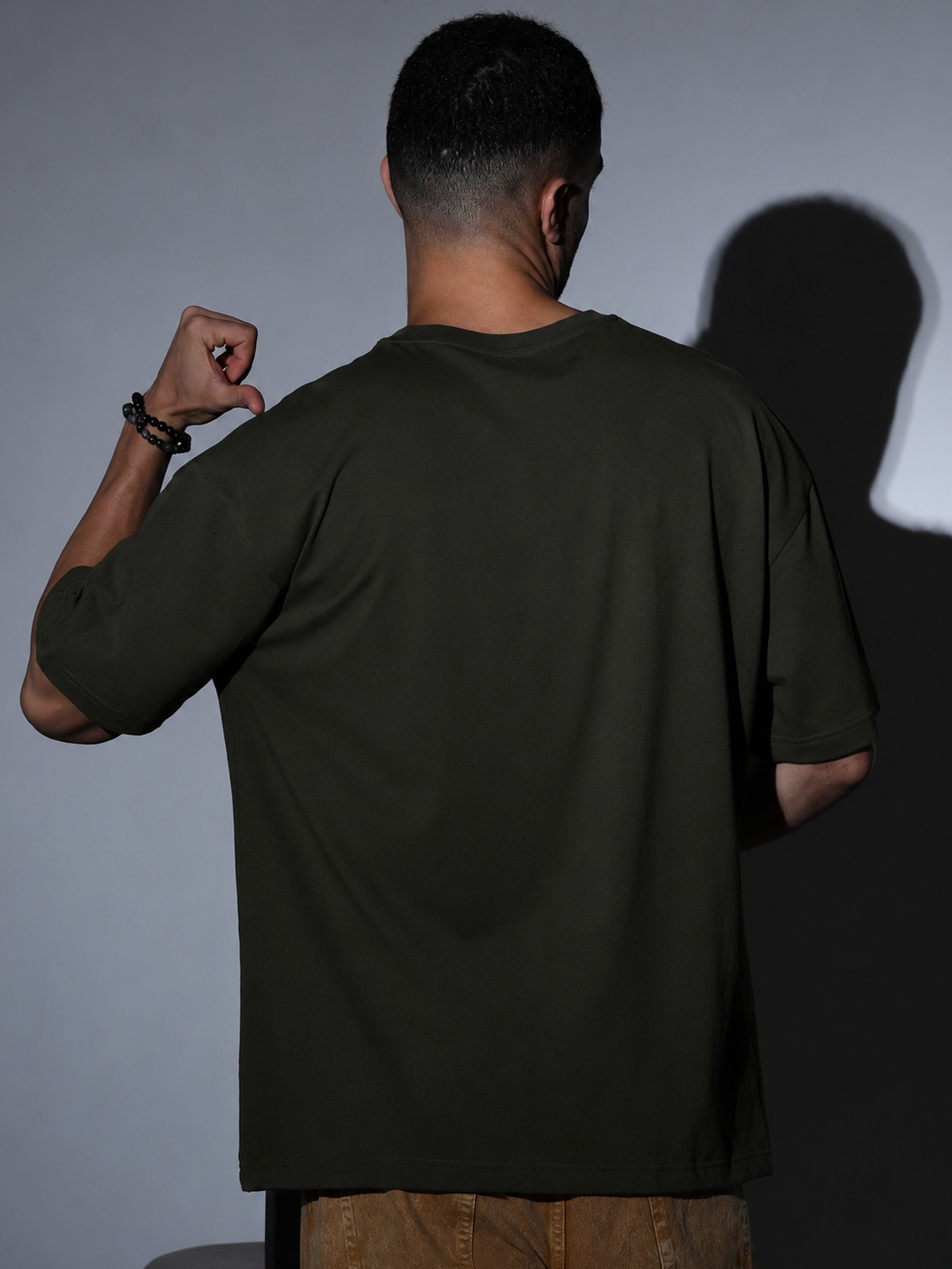 Oversized Tee Heavy Jersey Cotton Olive Green - Side Look Up