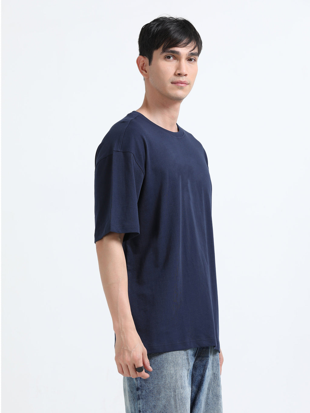 Oversized Tee Heavy Jersey Cotton Navy Blue - Side View