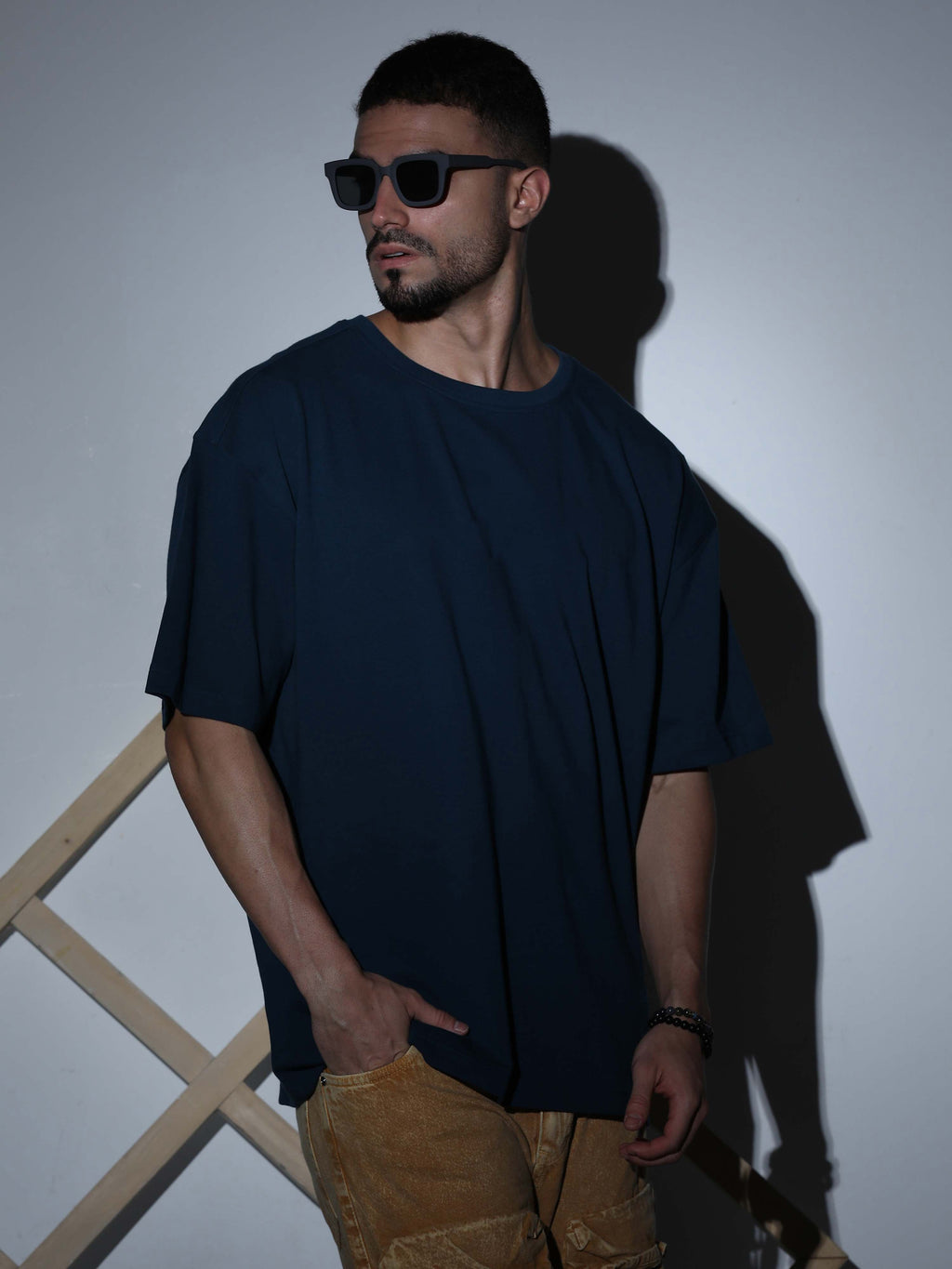 Oversized Tee Heavy Jersey Cotton Petrol Blue - Neck Detail Close