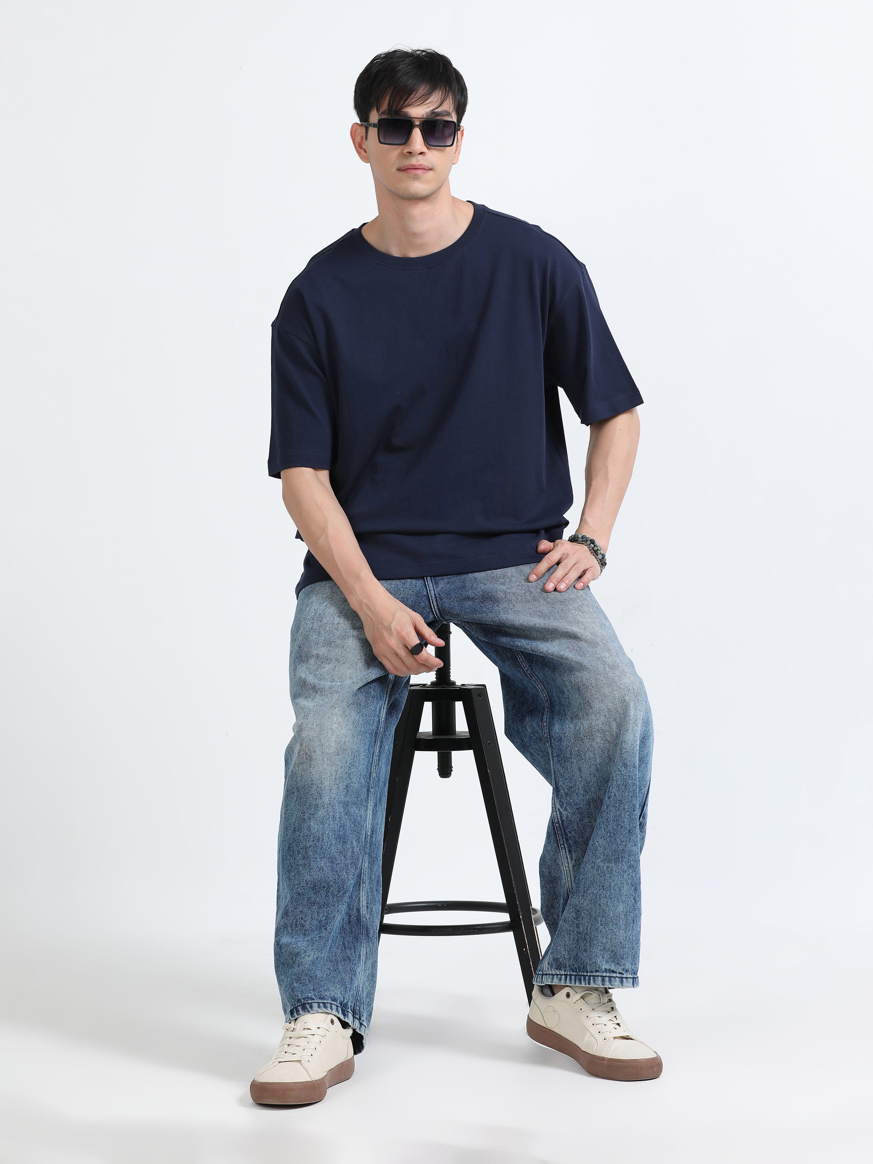 Oversized Tee Heavy Jersey Cotton Navy Blue - Fabric Detail