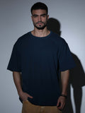 Oversized Tee Heavy Jersey Cotton Petrol Blue - Front Close Up