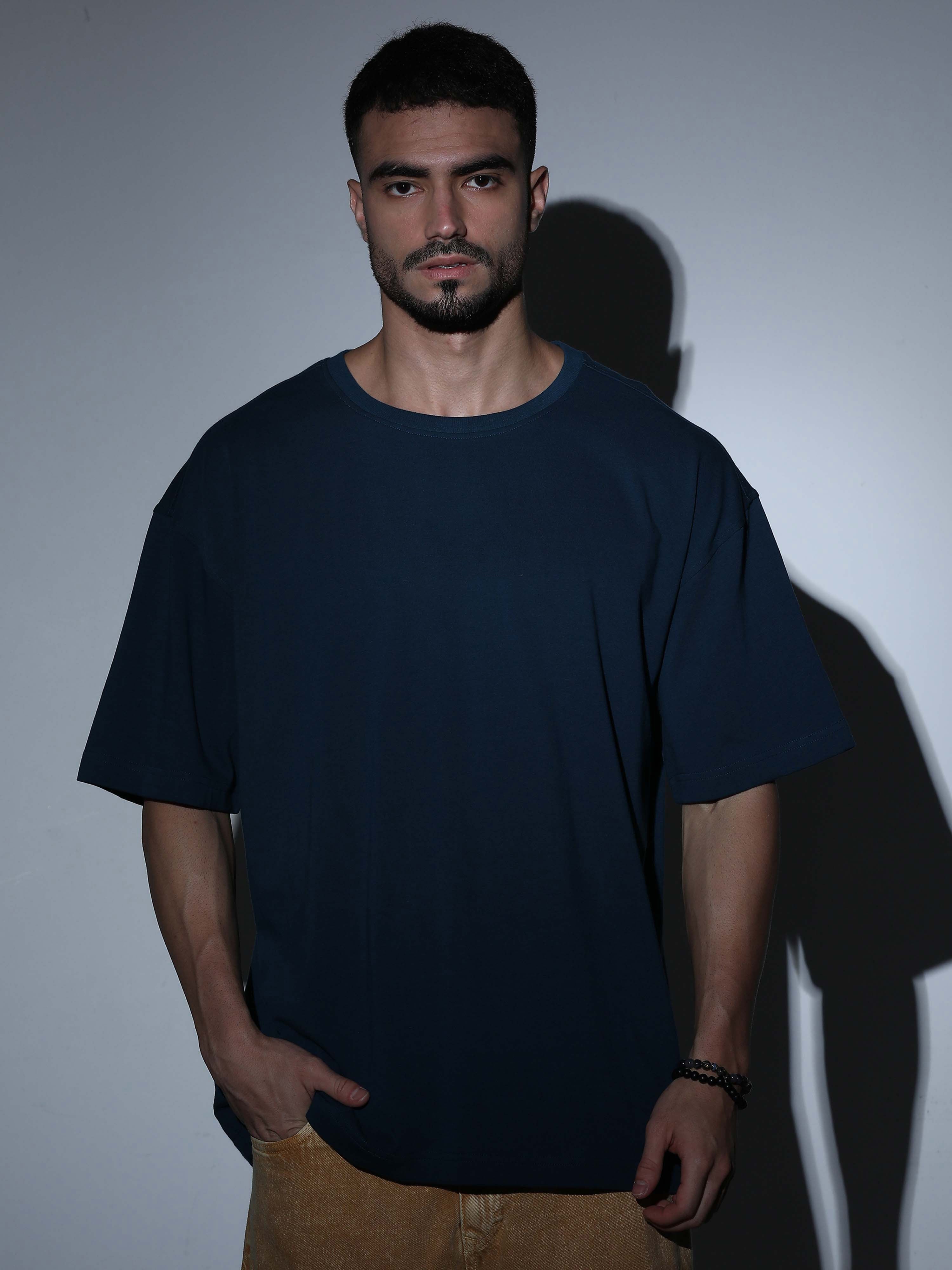 Oversized Tee Heavy Jersey Cotton Petrol Blue - Front Close Up
