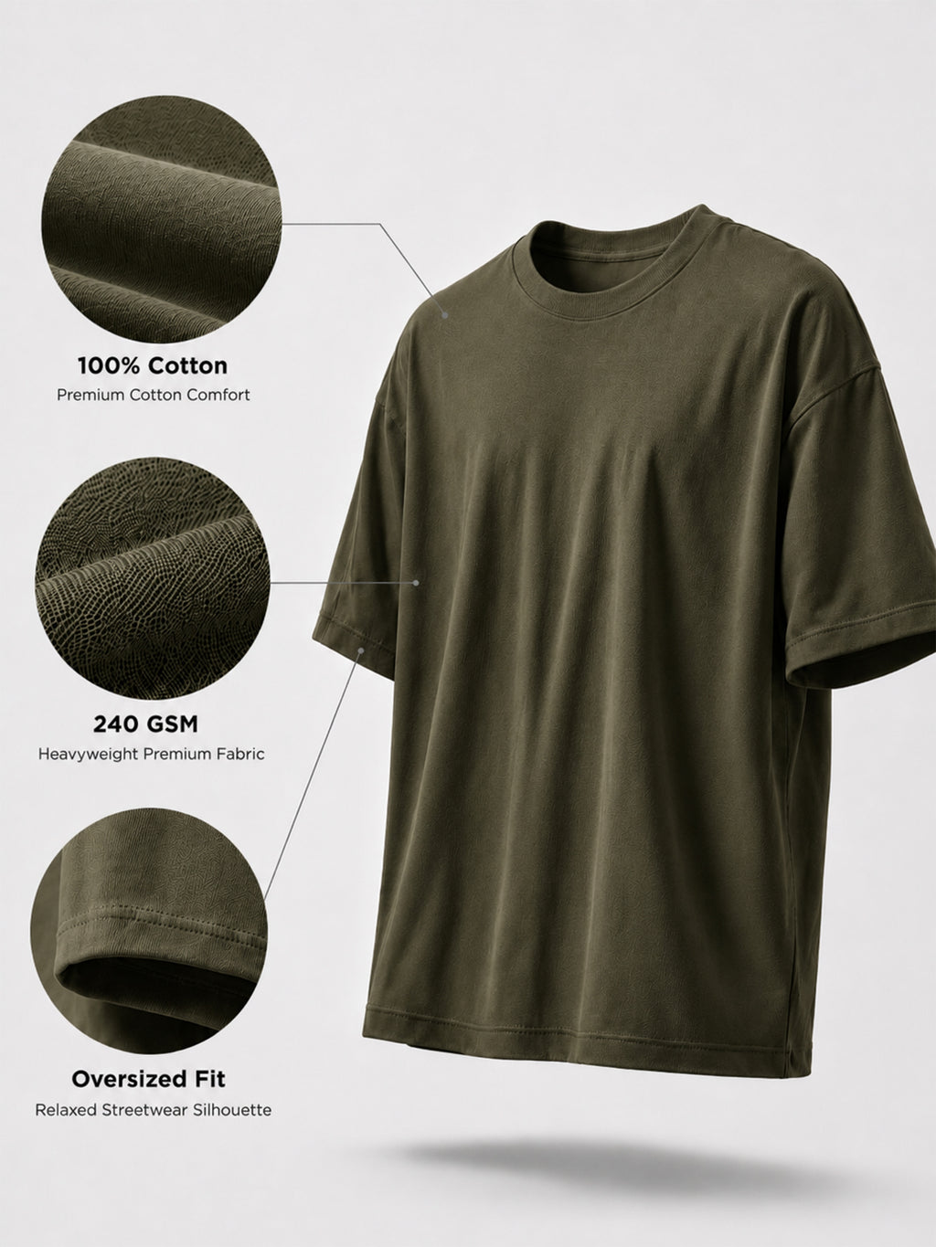 Oversized Tee Heavy Jersey Cotton Olive Green - Front Hand In Pocket Look Side